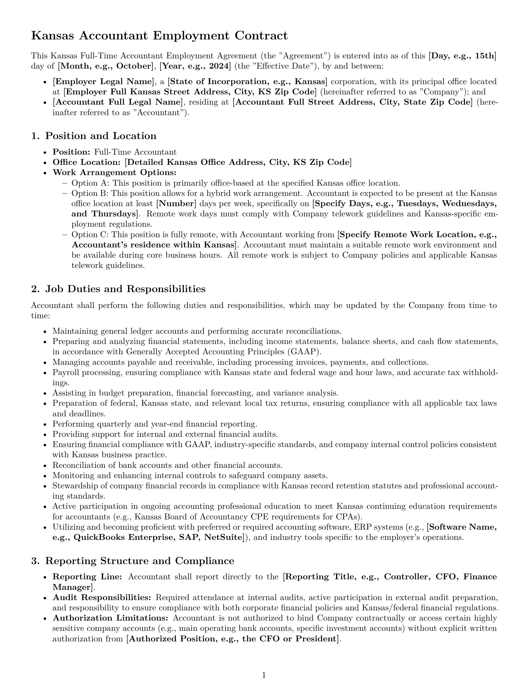 Preview page 1 of Pro Kansas accountant employment contract template