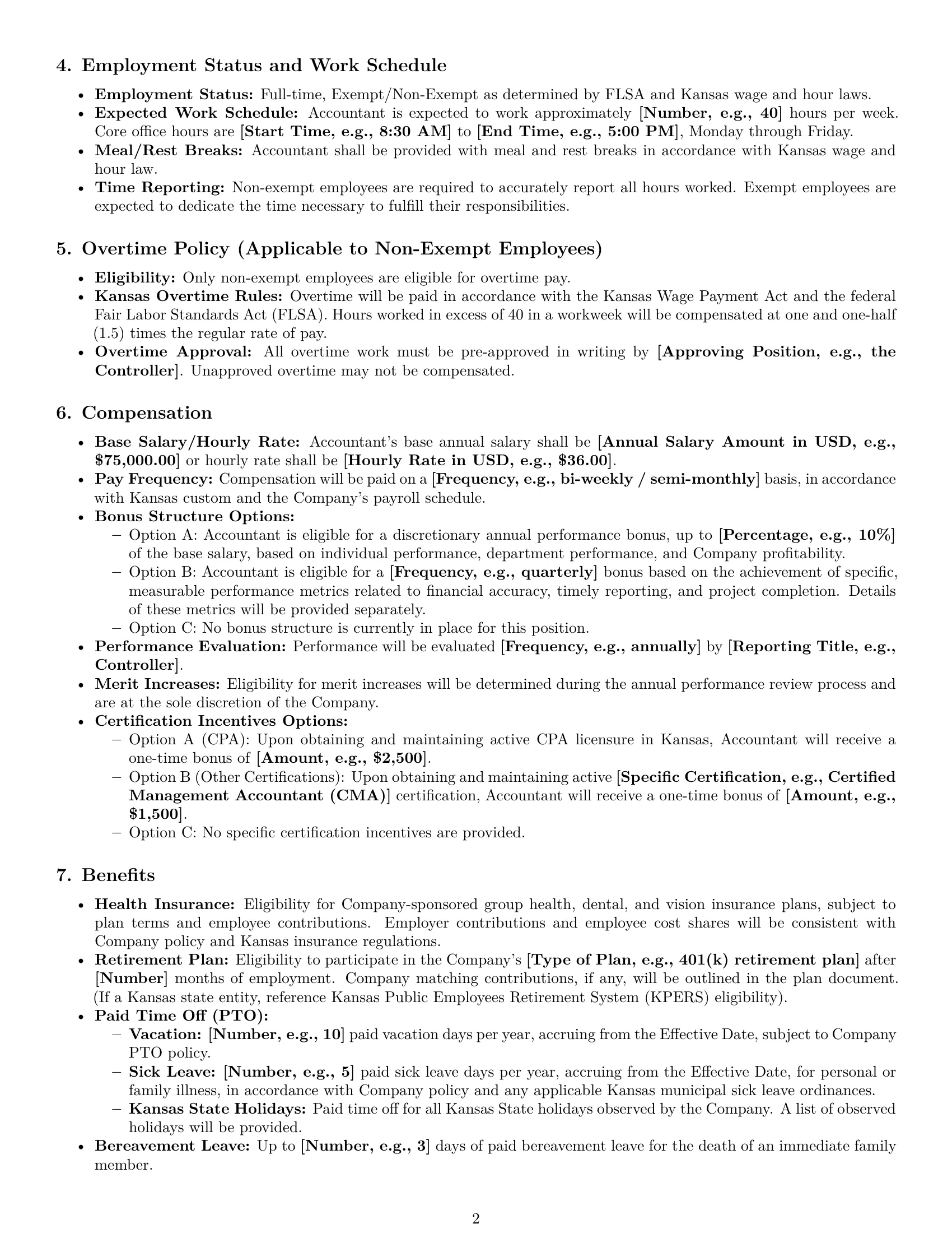 Preview page 2 of Pro Kansas accountant employment contract template