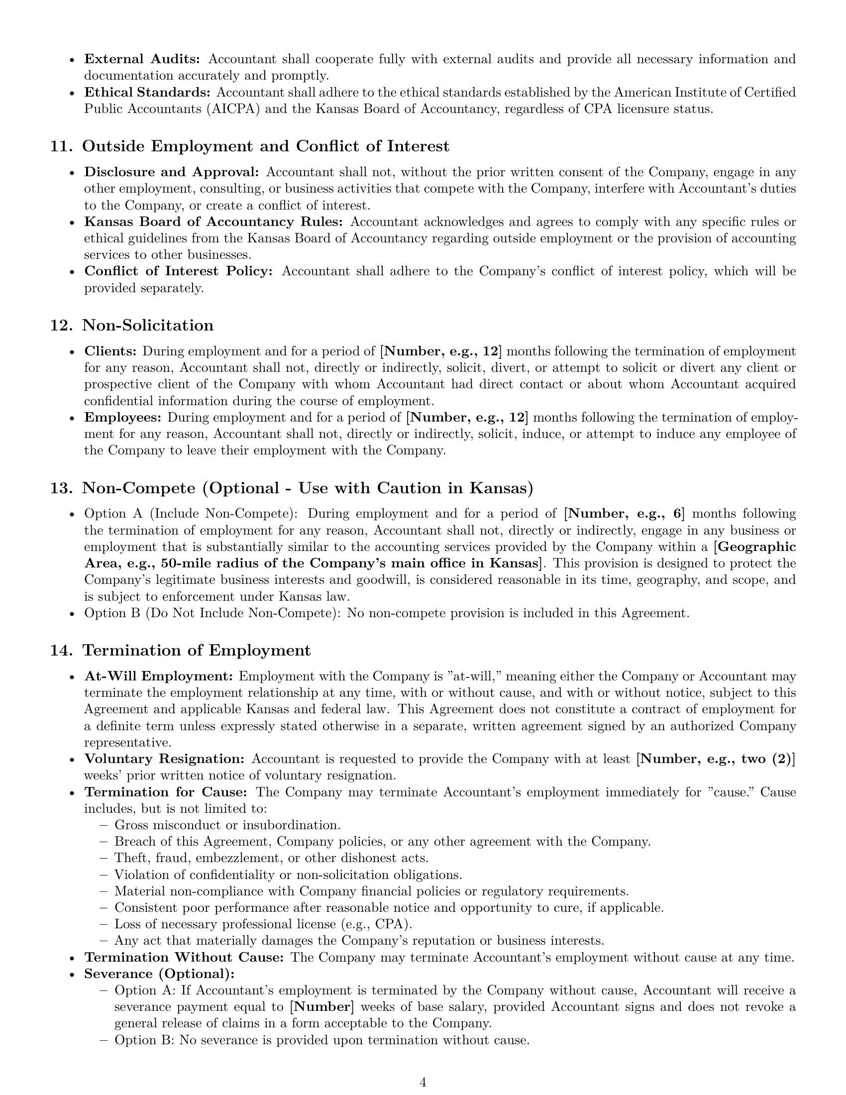 Preview page 4 of Pro Kansas accountant employment contract template