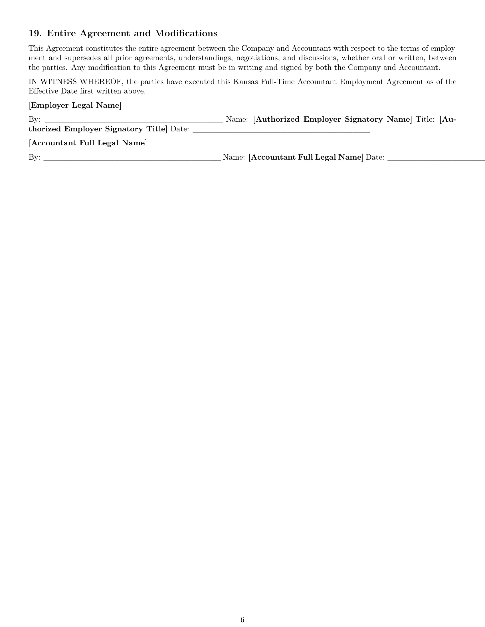 Preview page 6 of Pro Kansas accountant employment contract template