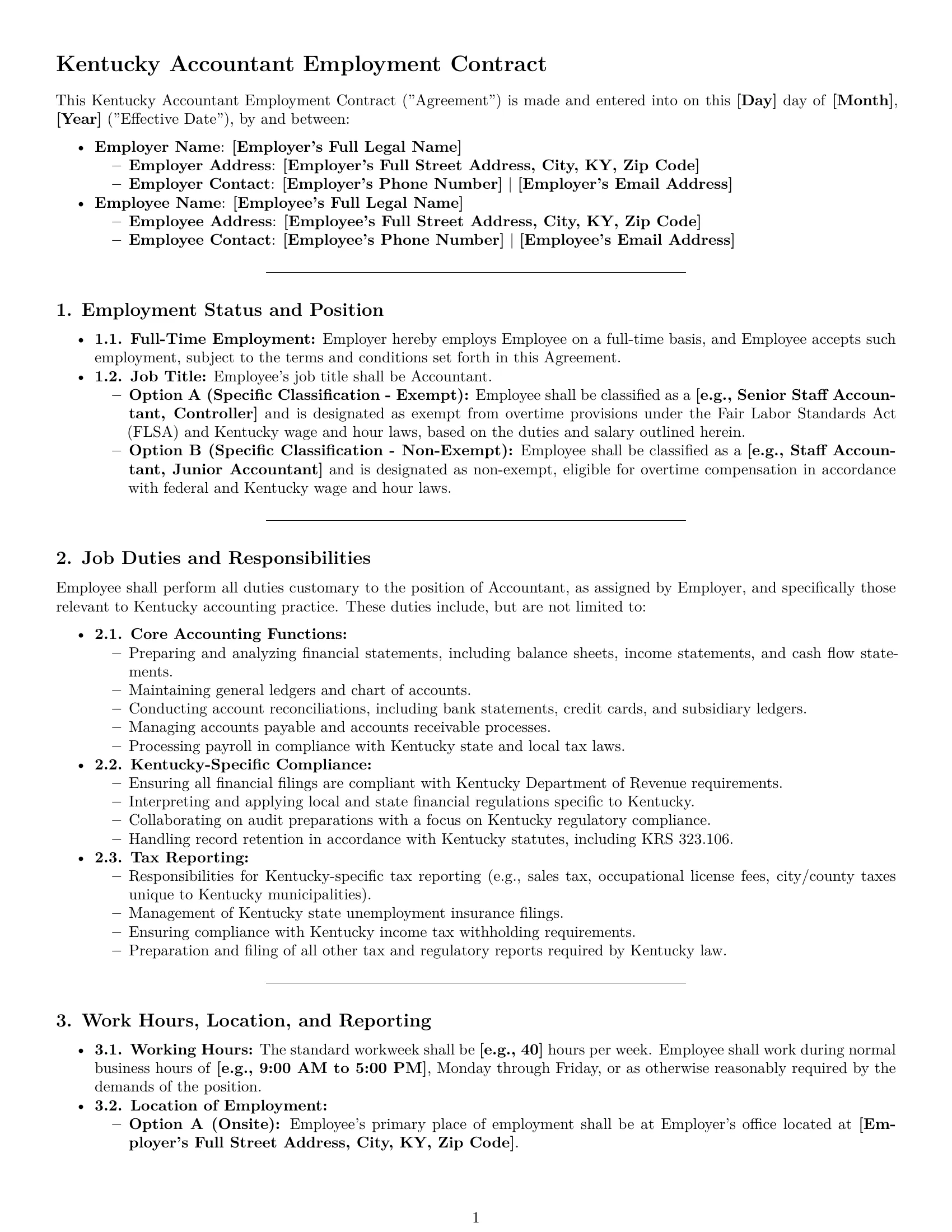 Preview page 1 of Pro Kentucky accountant employment contract template