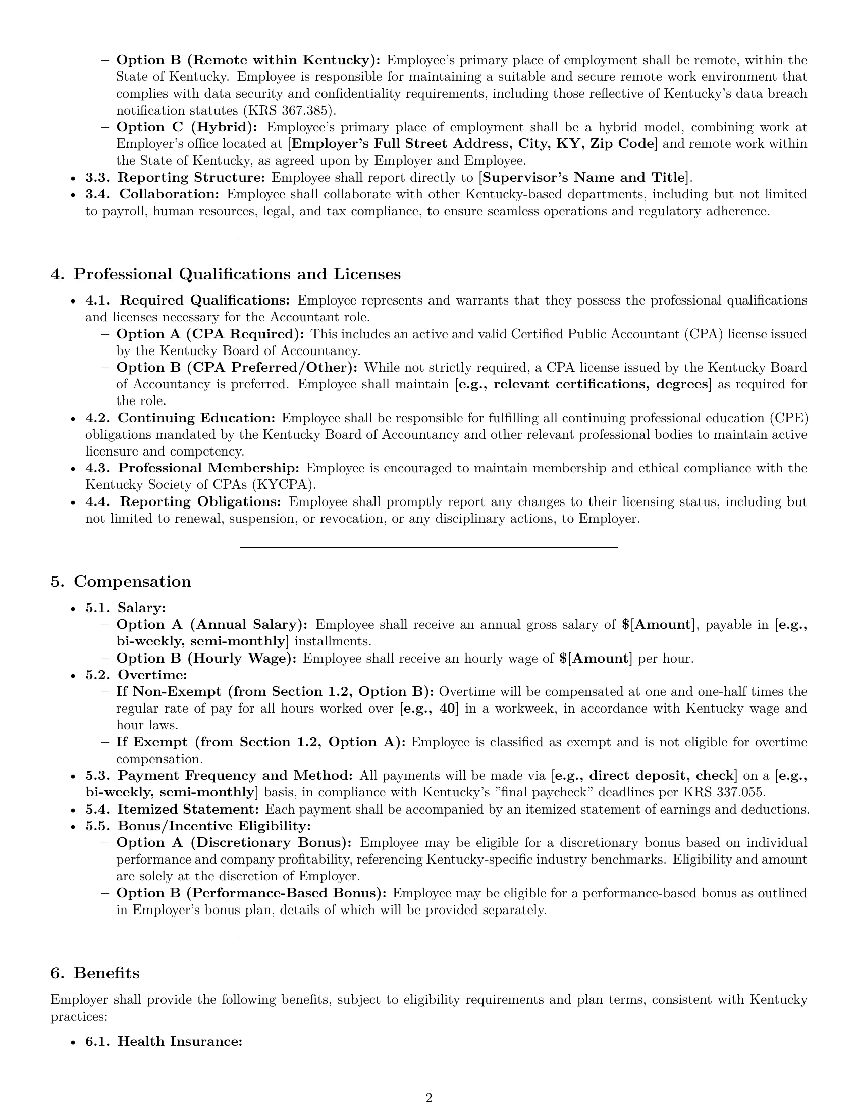 Preview page 2 of Pro Kentucky accountant employment contract template