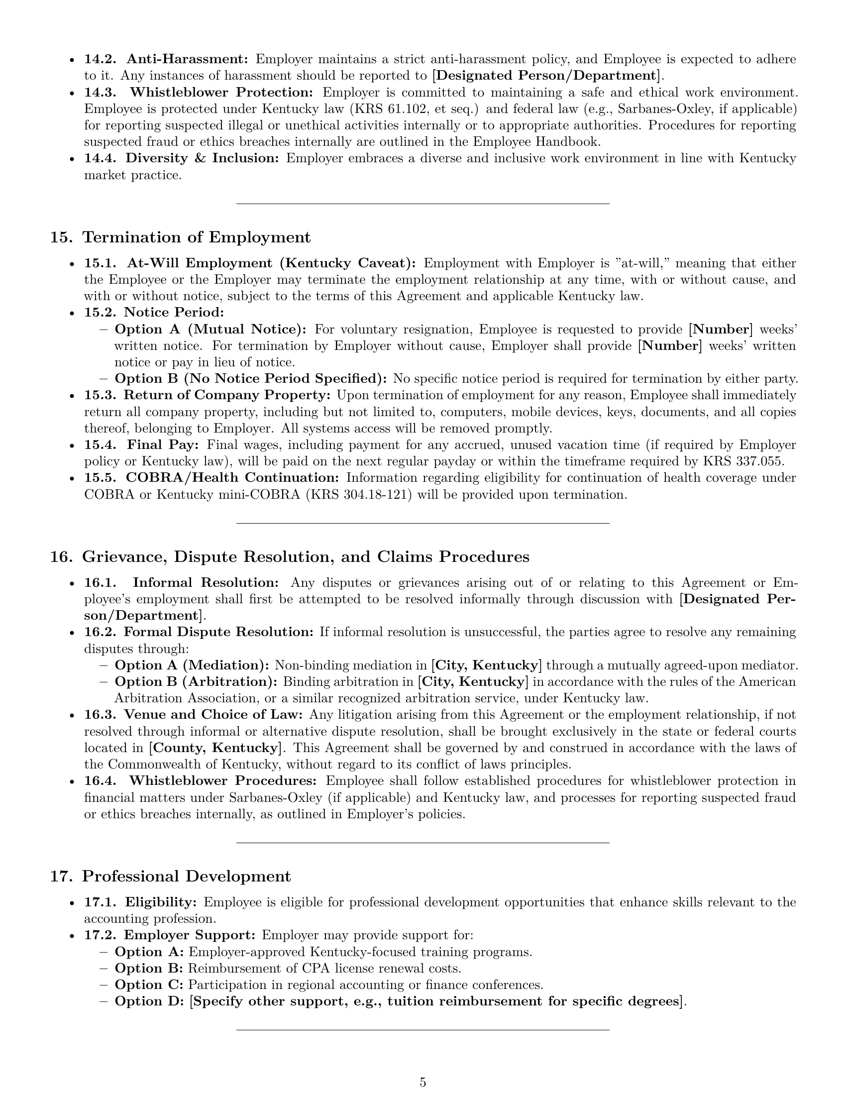 Preview page 5 of Pro Kentucky accountant employment contract template