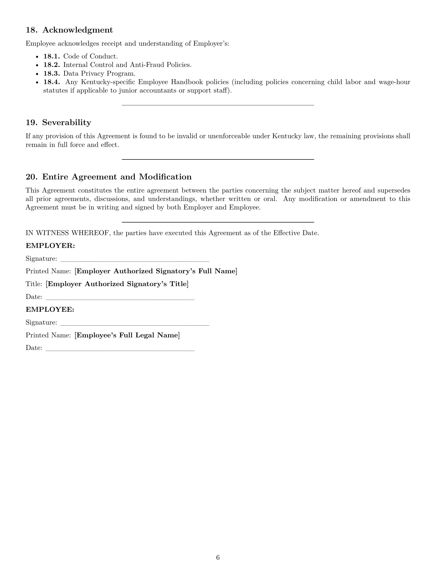 Preview page 6 of Pro Kentucky accountant employment contract template