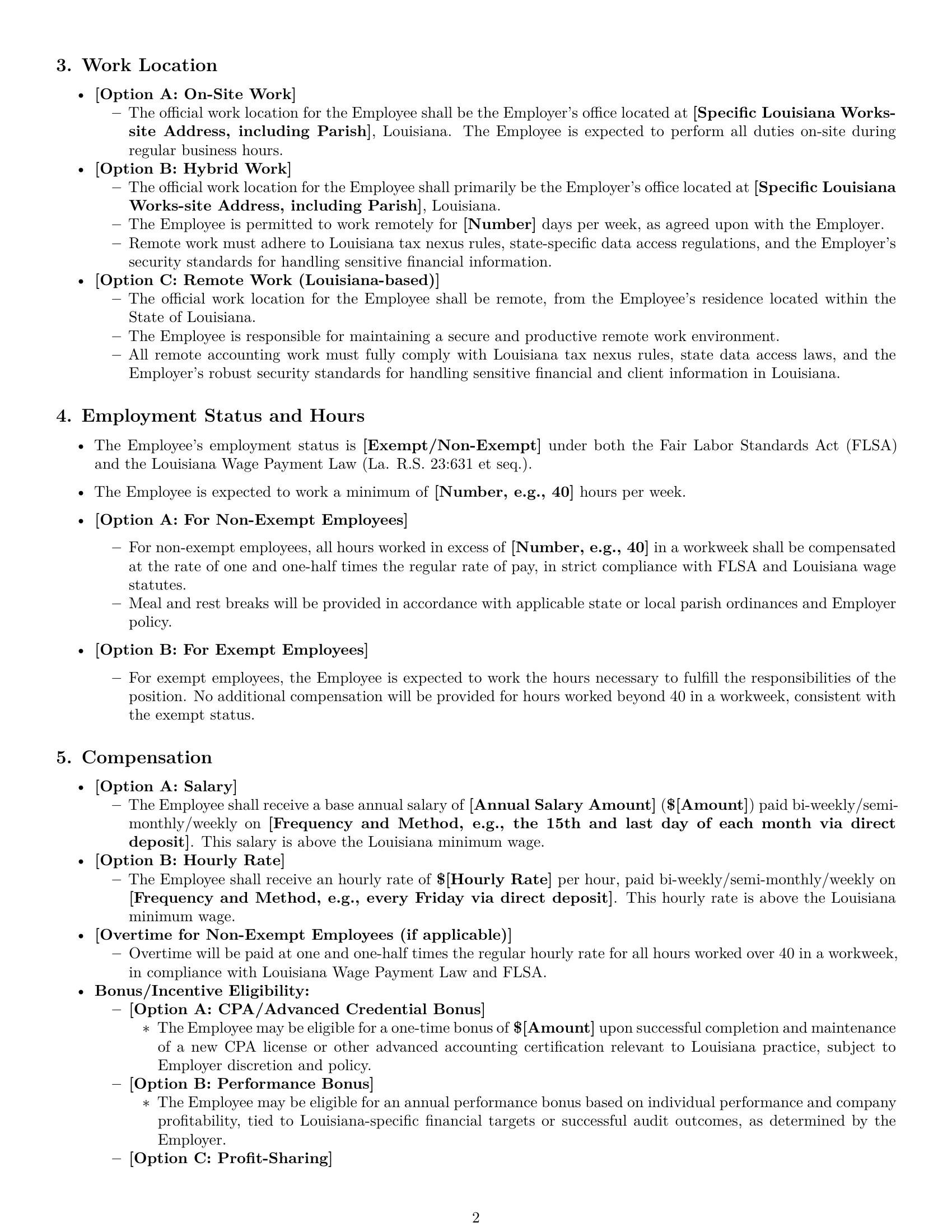 Preview page 2 of Pro Louisiana accountant employment contract template