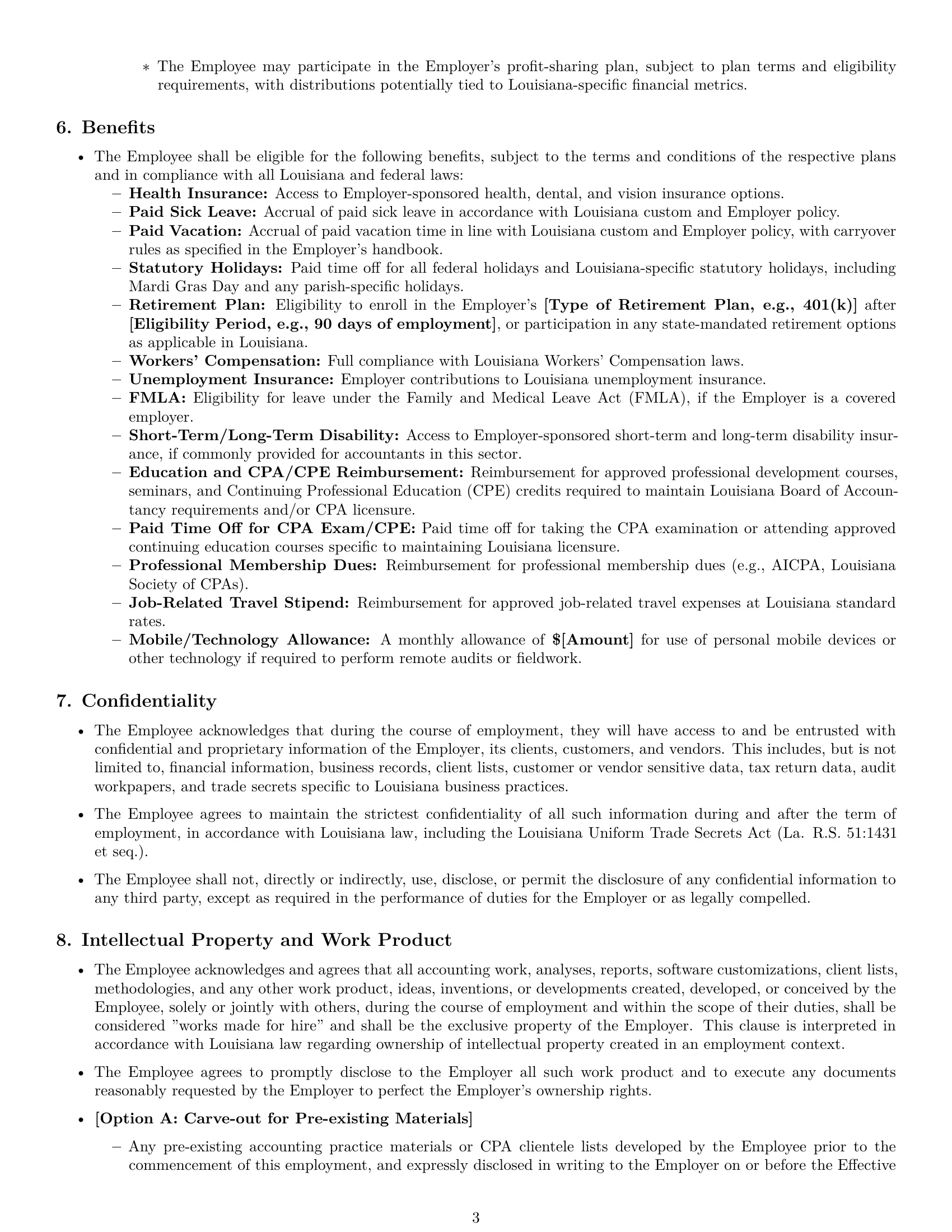 Preview page 3 of Pro Louisiana accountant employment contract template