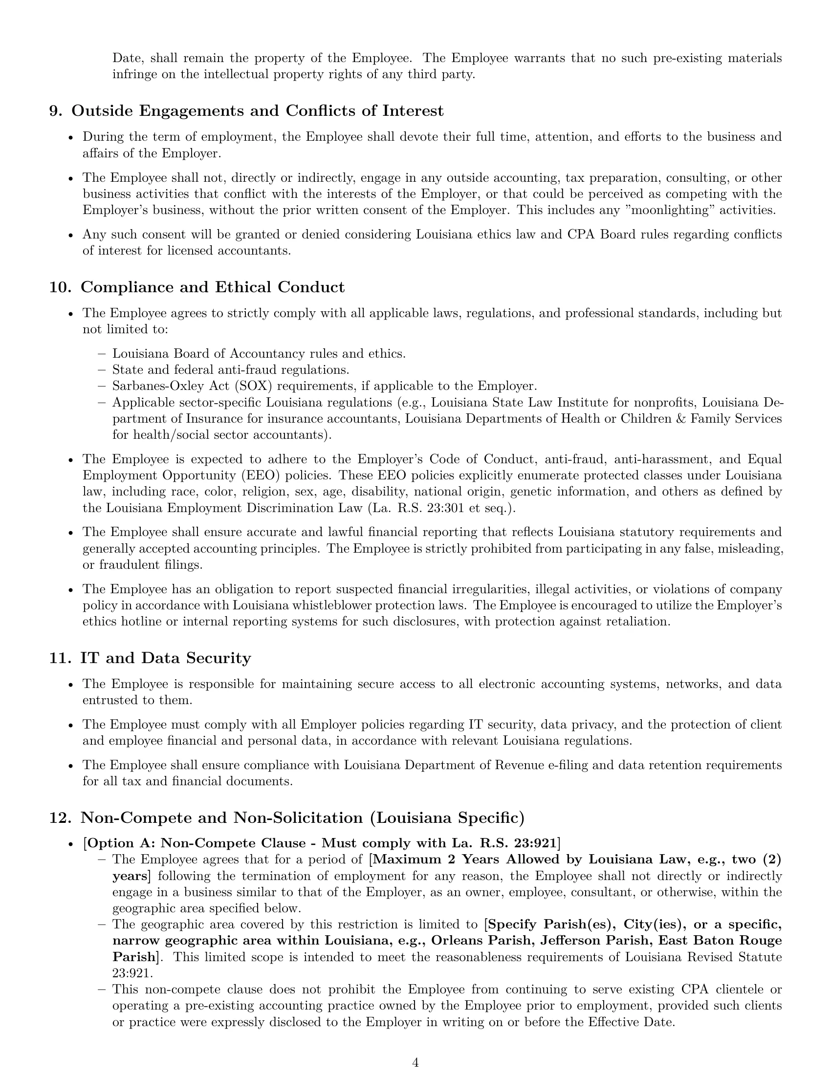 Preview page 4 of Pro Louisiana accountant employment contract template
