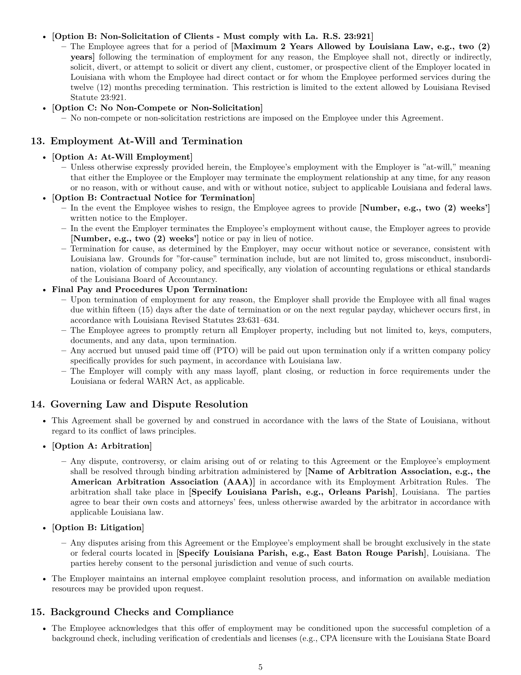 Preview page 5 of Pro Louisiana accountant employment contract template