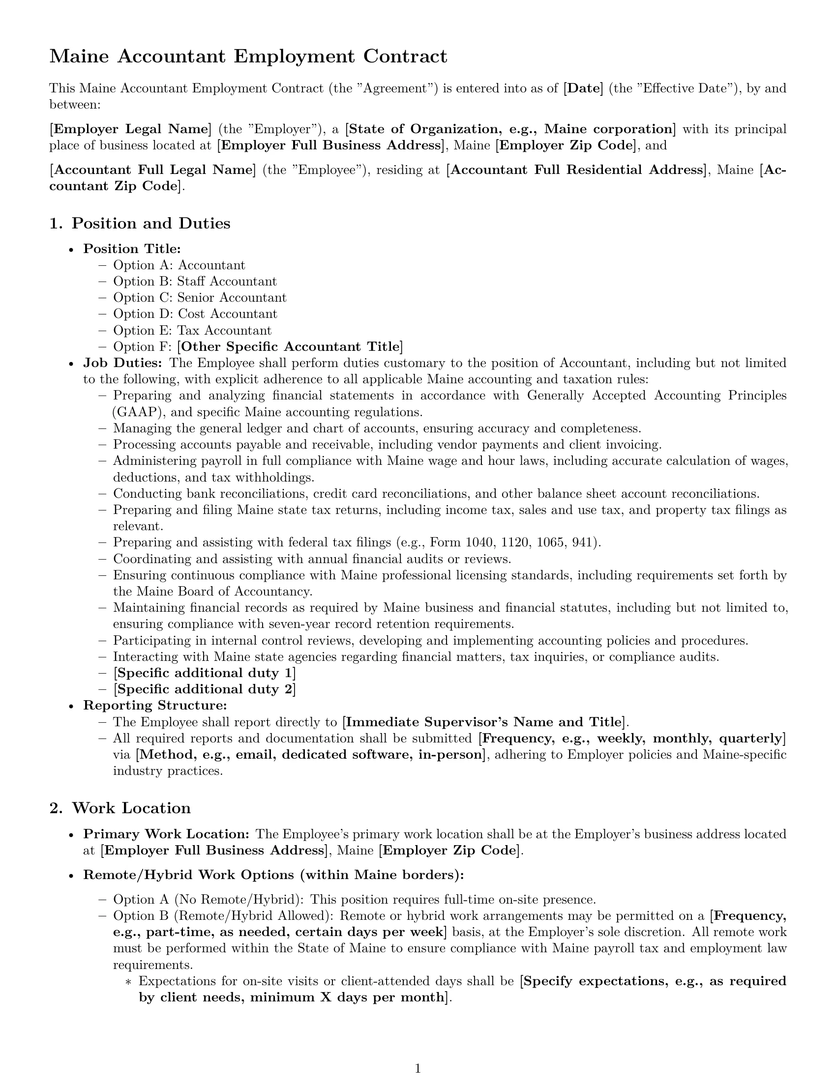 Preview page 1 of Pro Maine accountant employment contract template