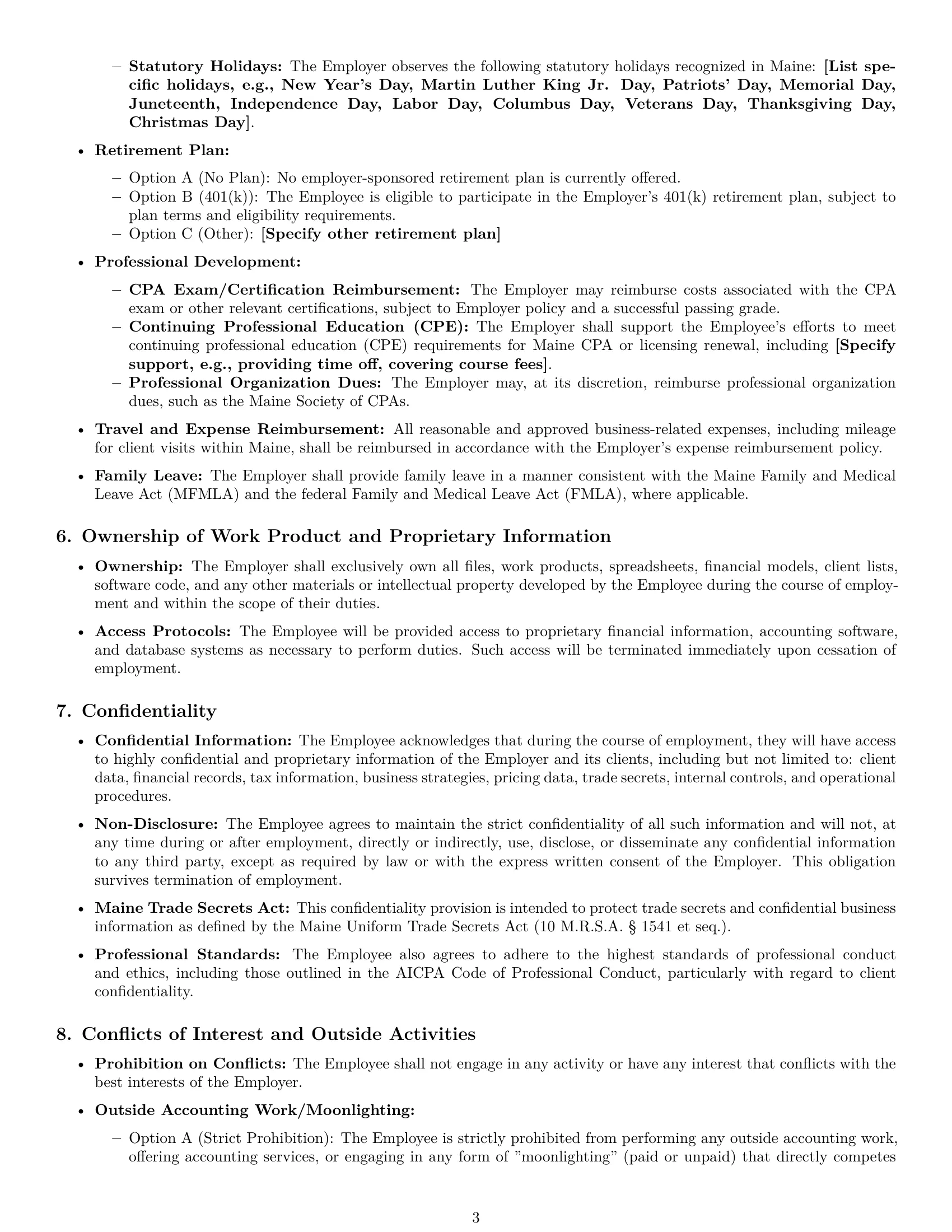 Preview page 3 of Pro Maine accountant employment contract template