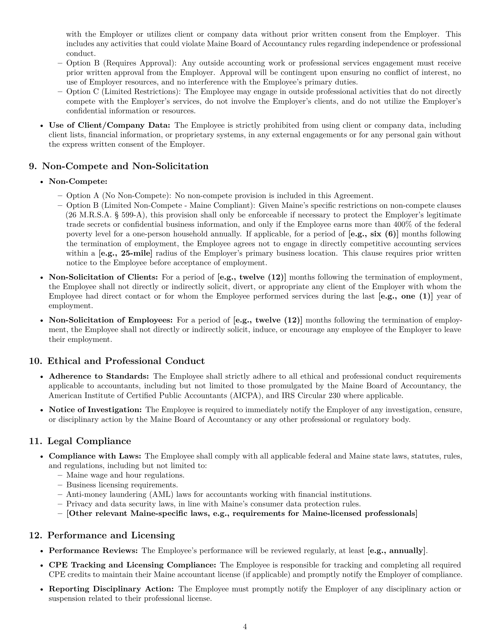 Preview page 4 of Pro Maine accountant employment contract template