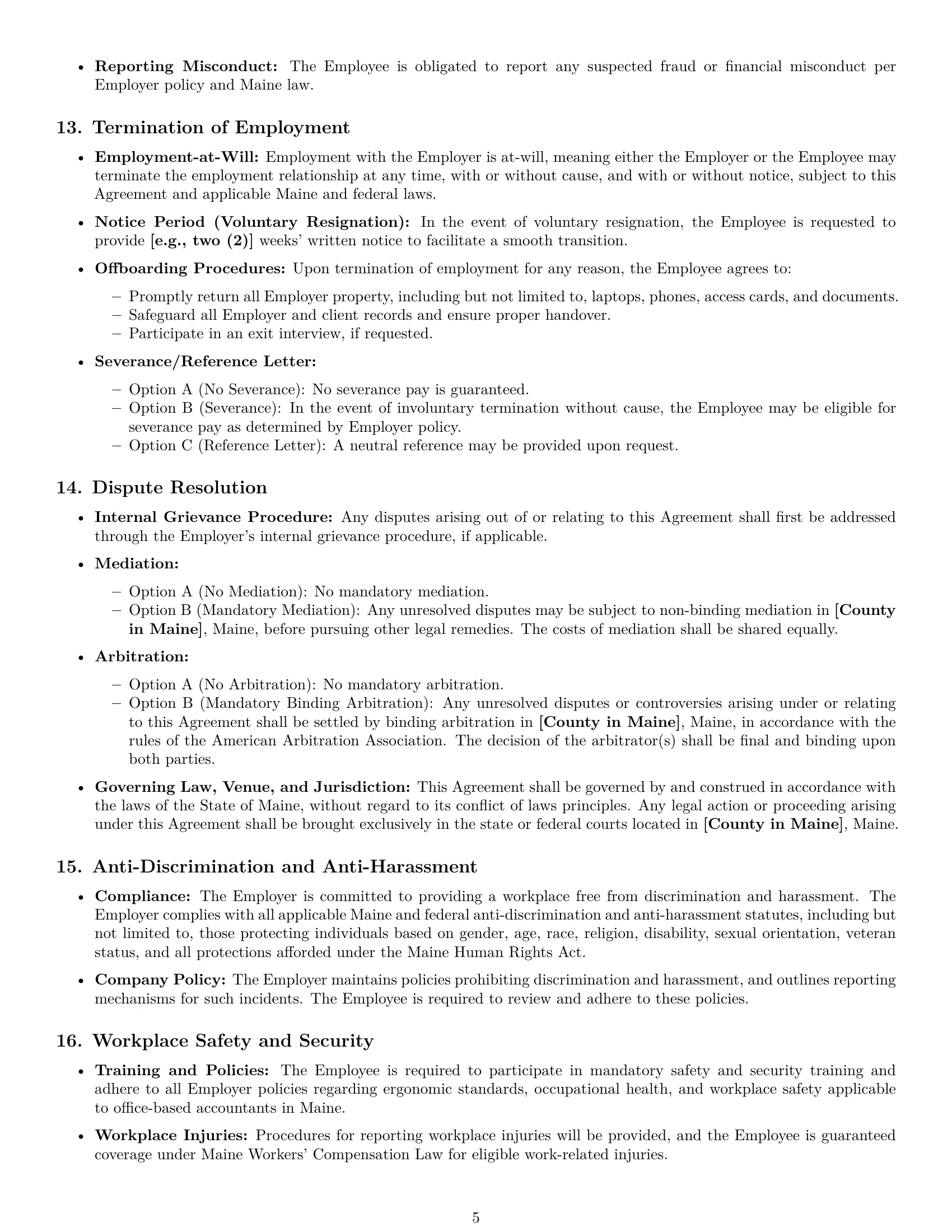 Preview page 5 of Pro Maine accountant employment contract template