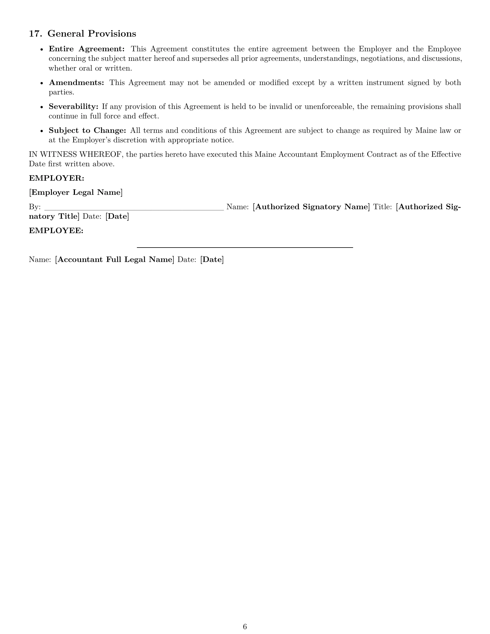Preview page 6 of Pro Maine accountant employment contract template