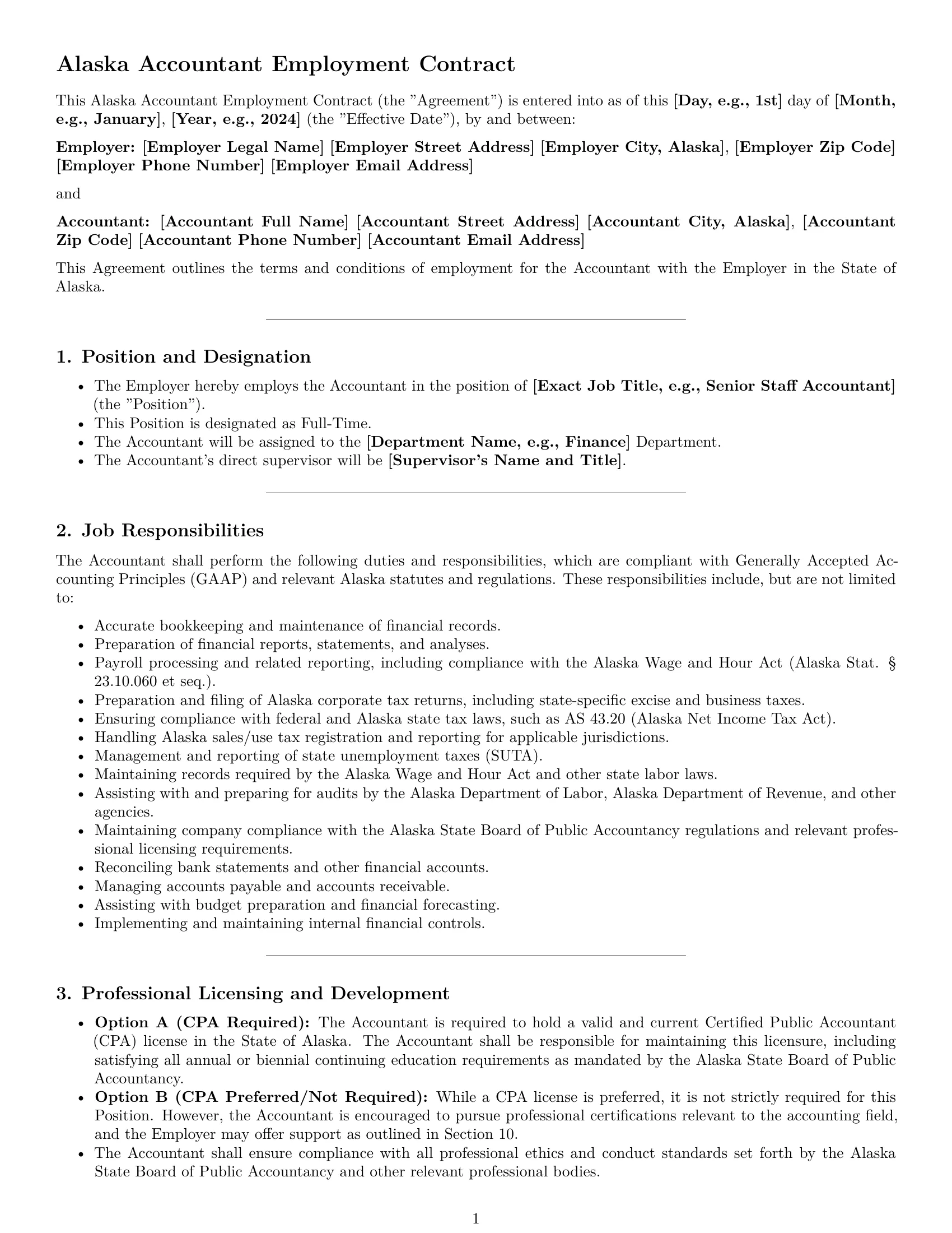 Preview page 1 of Pro Alaska accountant employment contract template