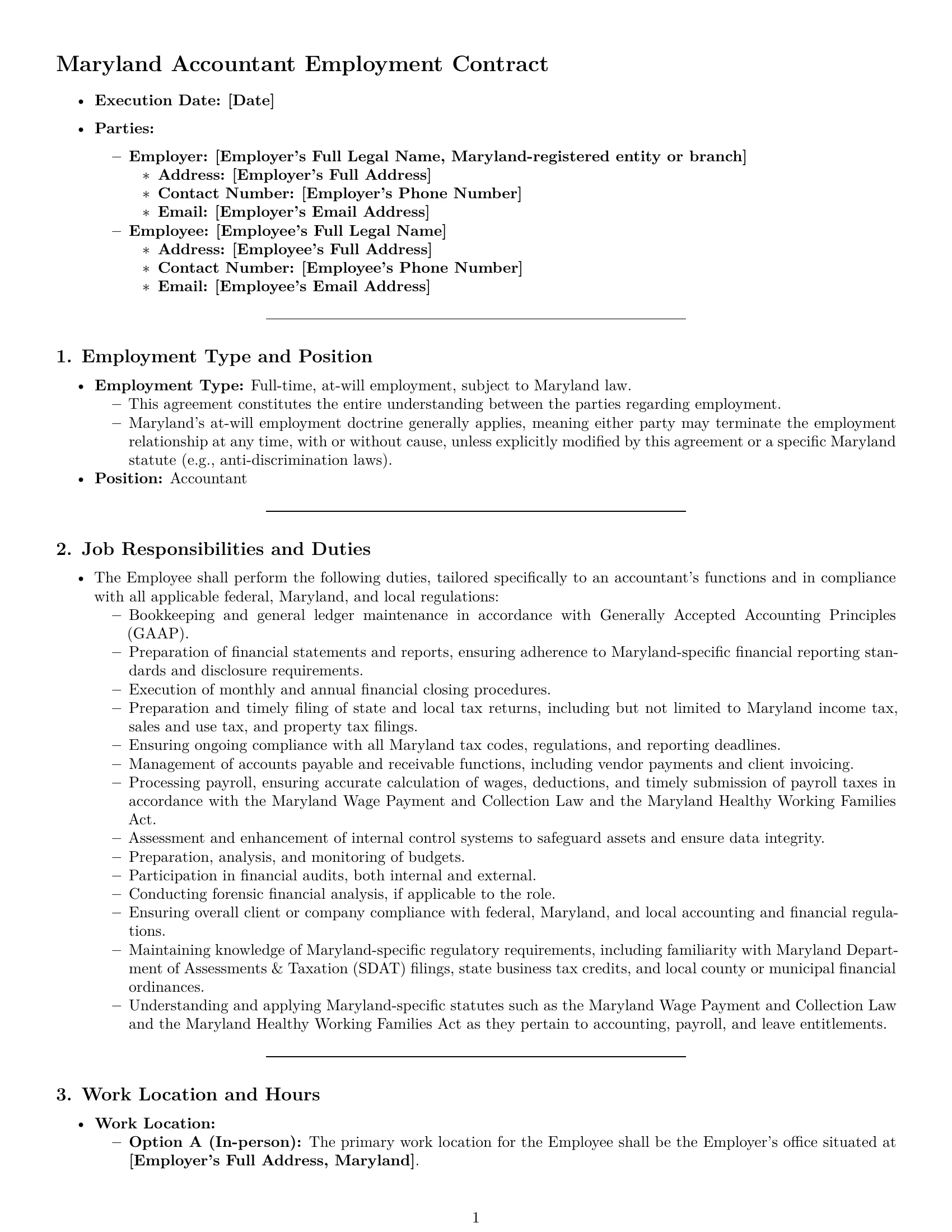 Preview page 1 of Pro Maryland accountant employment contract template