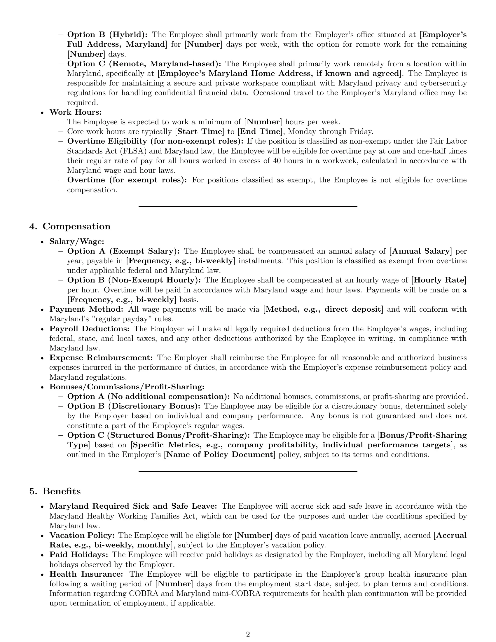 Preview page 2 of Pro Maryland accountant employment contract template