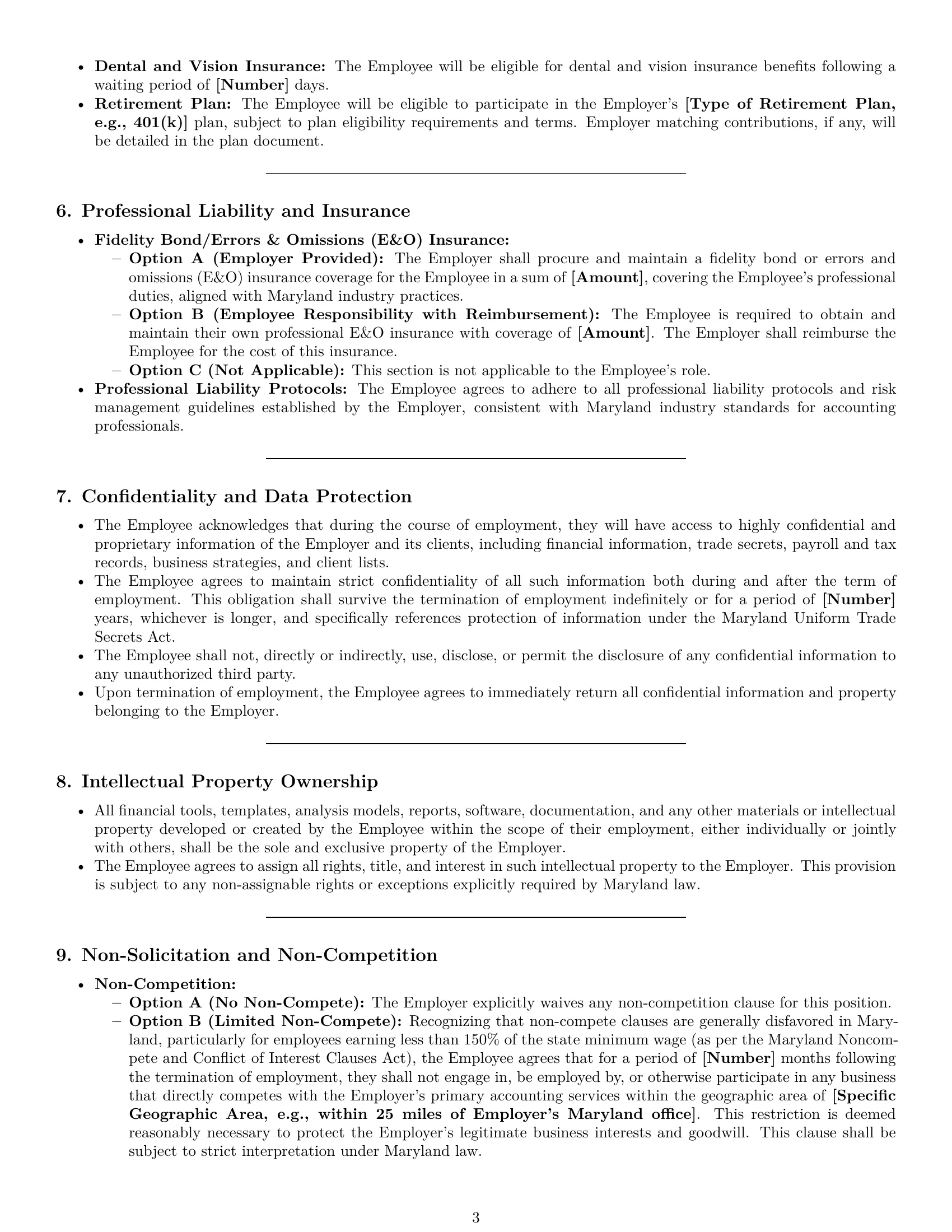 Preview page 3 of Pro Maryland accountant employment contract template