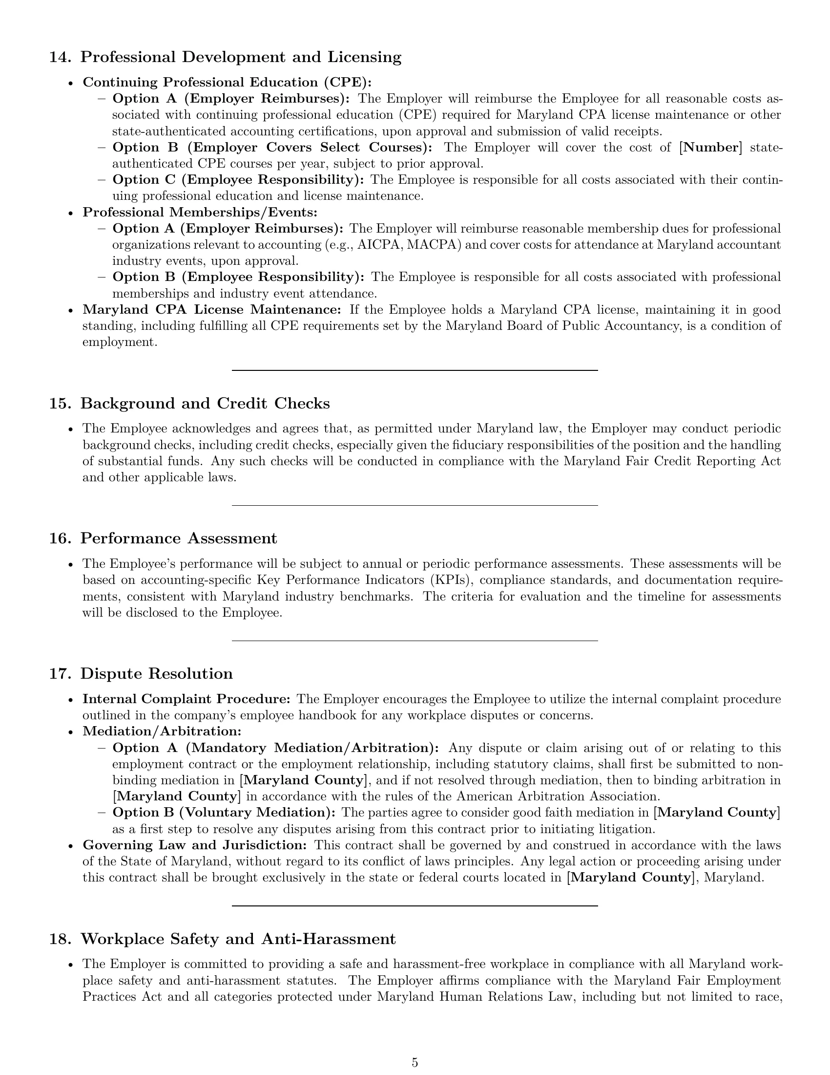Preview page 5 of Pro Maryland accountant employment contract template