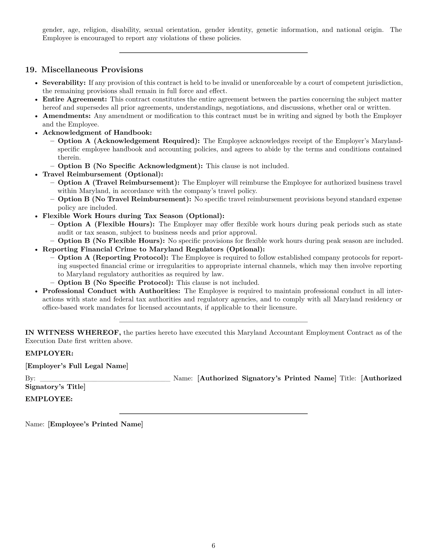 Preview page 6 of Pro Maryland accountant employment contract template