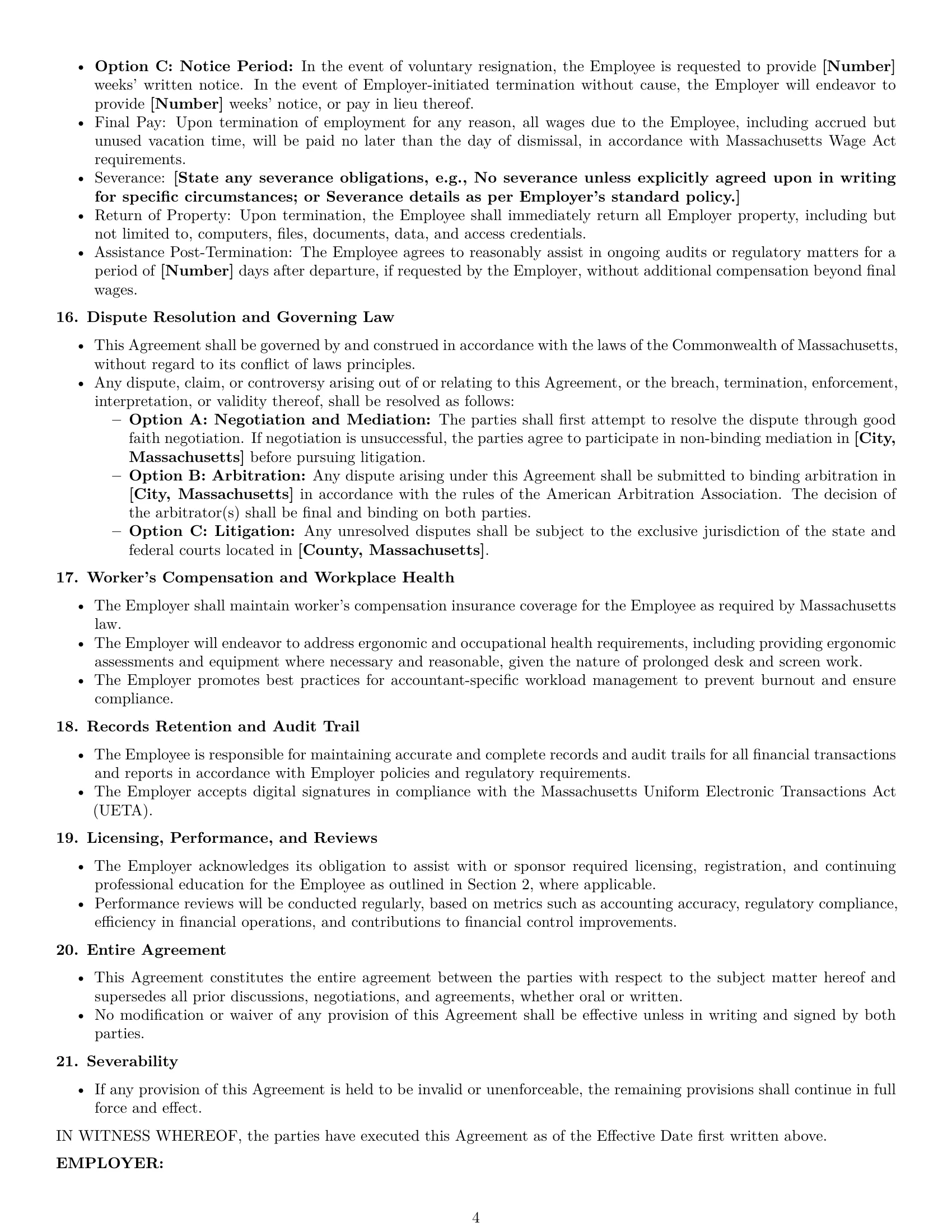 Preview page 4 of Pro Massachusetts accountant employment contract template