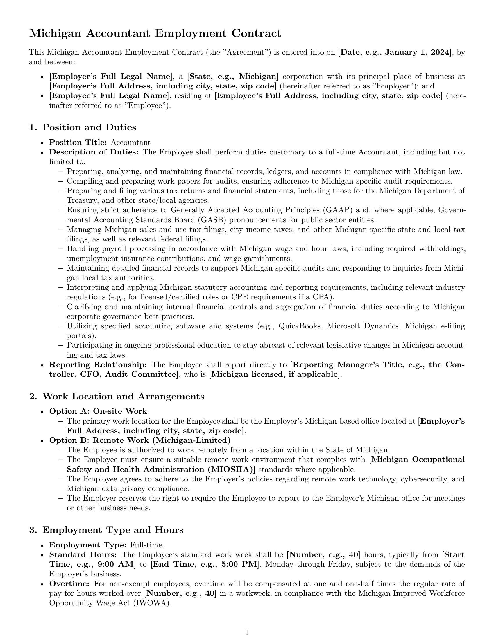Preview page 1 of Pro Michigan accountant employment contract template