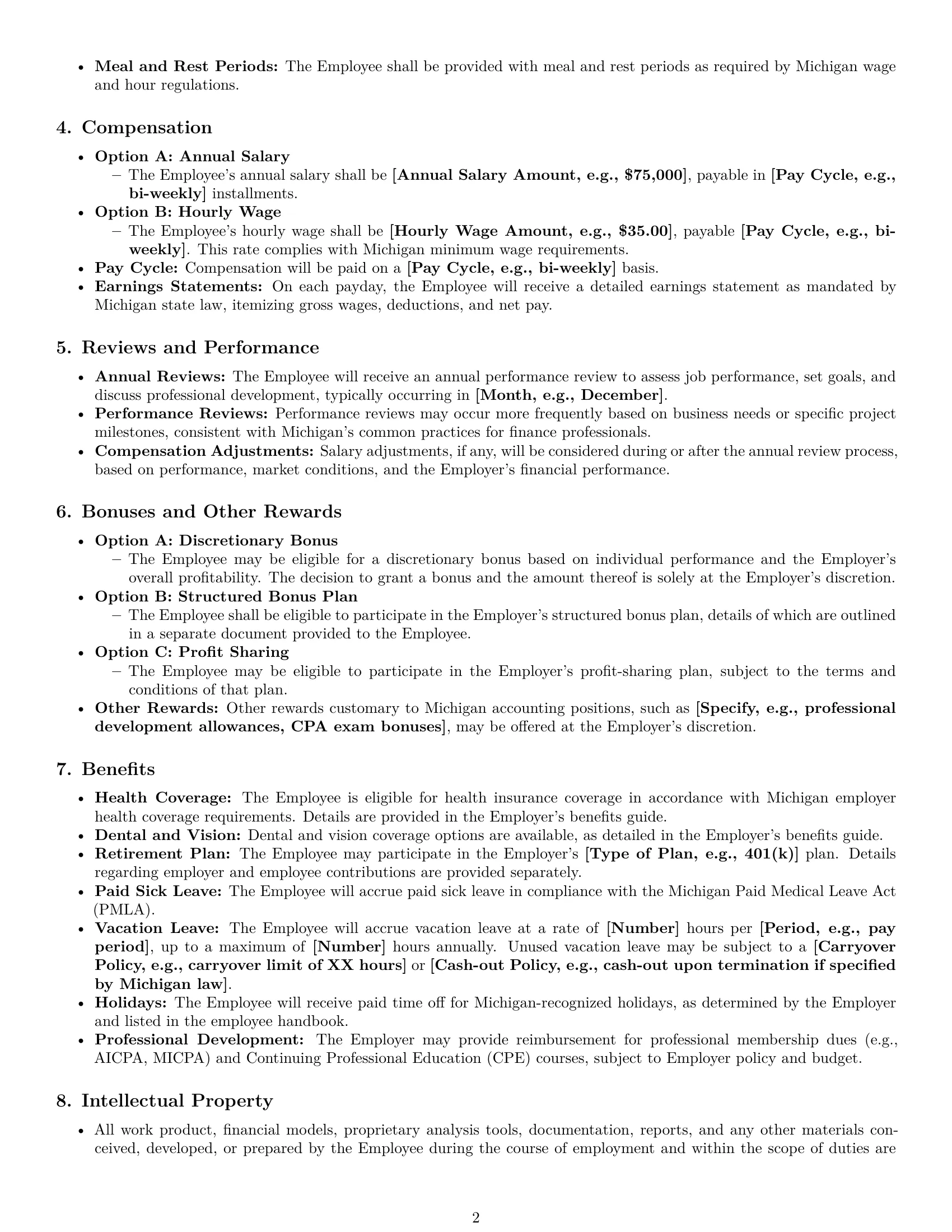 Preview page 2 of Pro Michigan accountant employment contract template