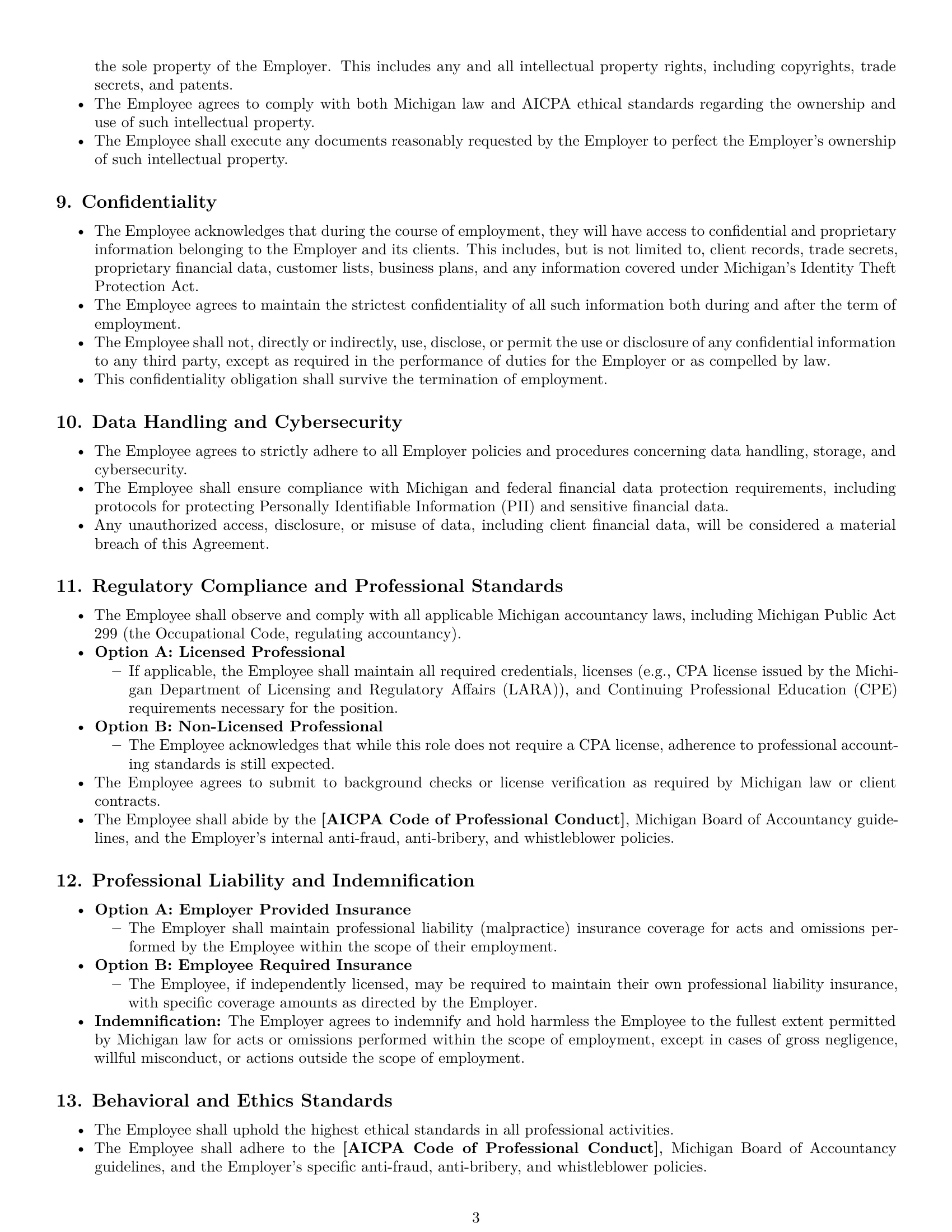 Preview page 3 of Pro Michigan accountant employment contract template
