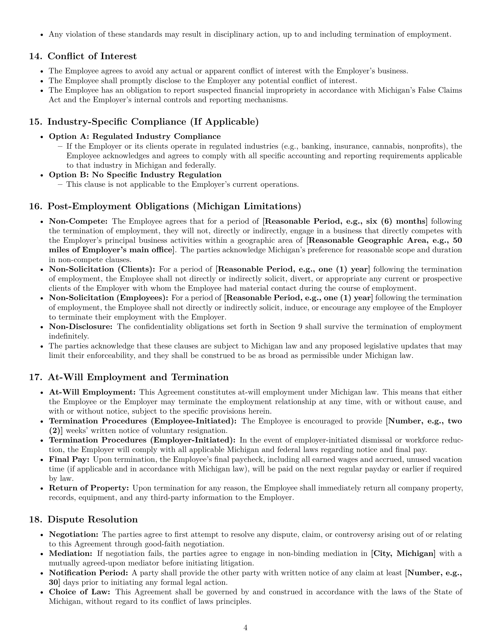 Preview page 4 of Pro Michigan accountant employment contract template