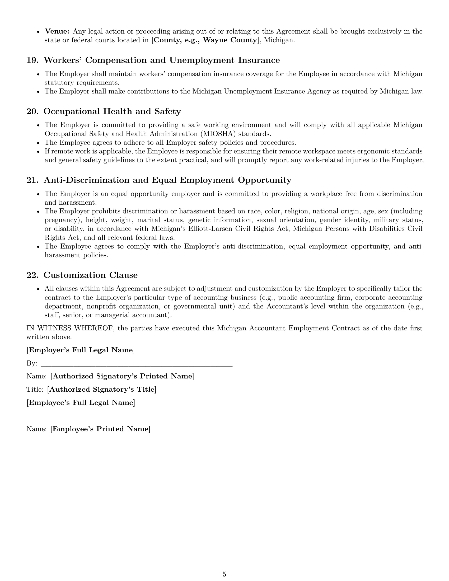 Preview page 5 of Pro Michigan accountant employment contract template