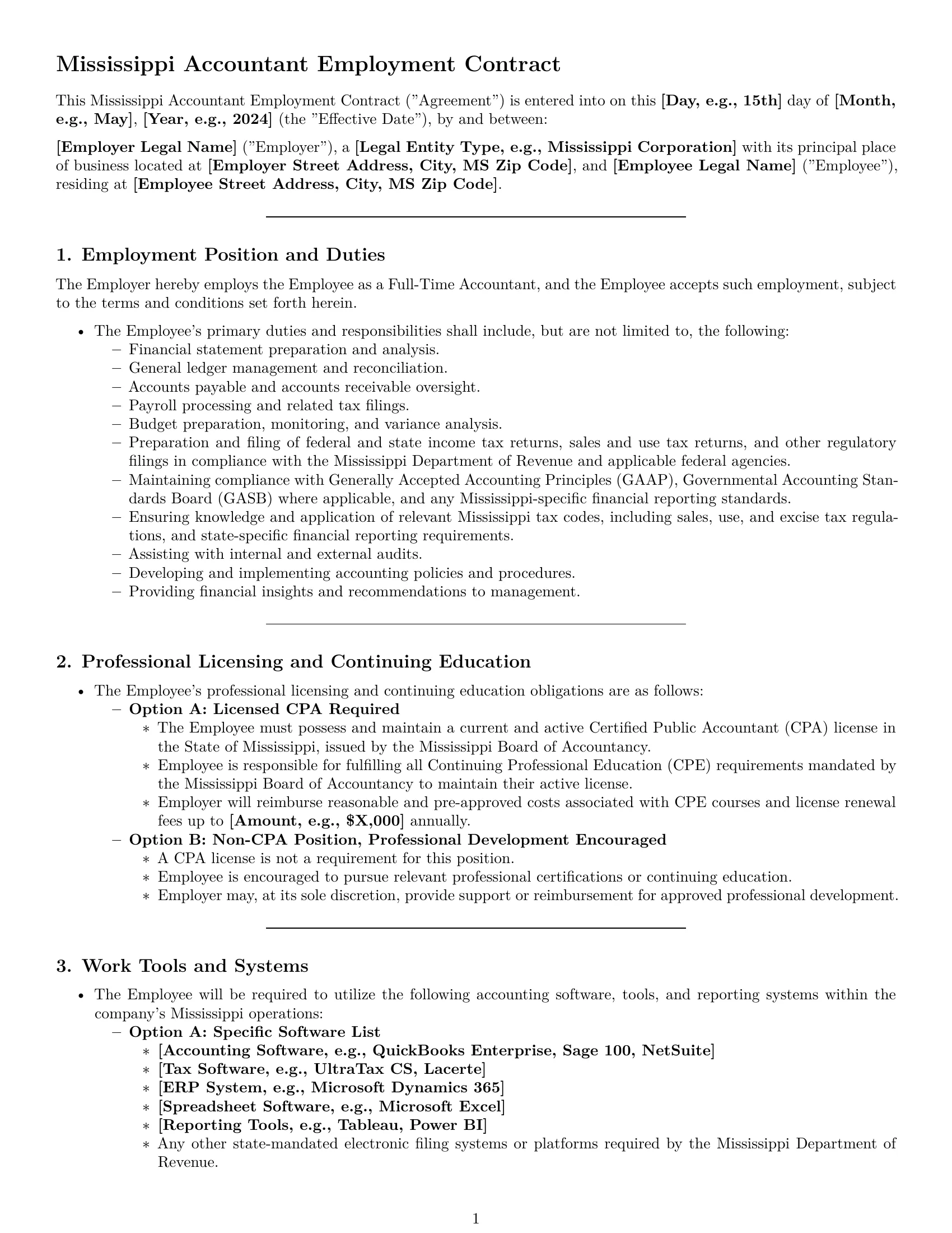 Preview page 1 of Pro Mississippi accountant employment contract template