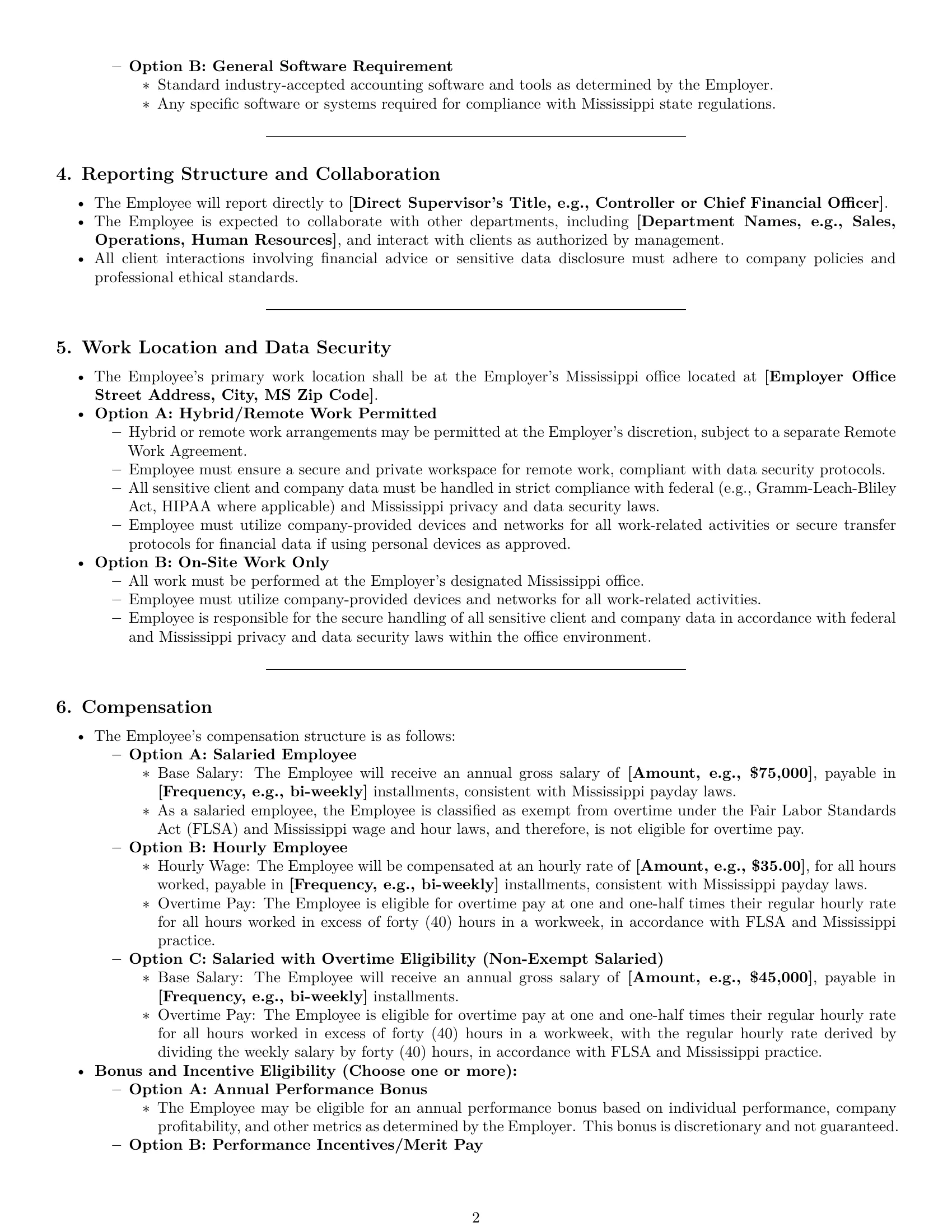 Preview page 2 of Pro Mississippi accountant employment contract template