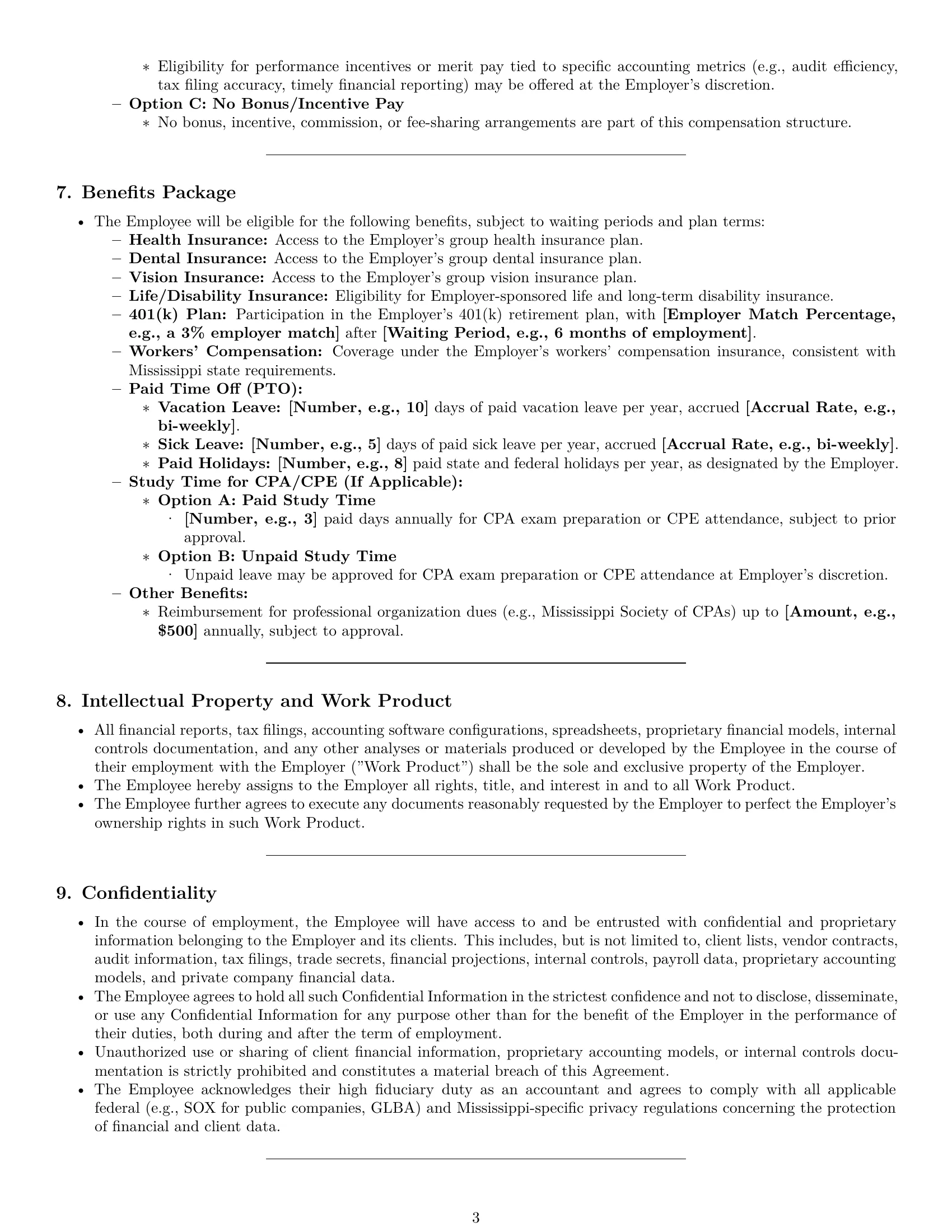 Preview page 3 of Pro Mississippi accountant employment contract template