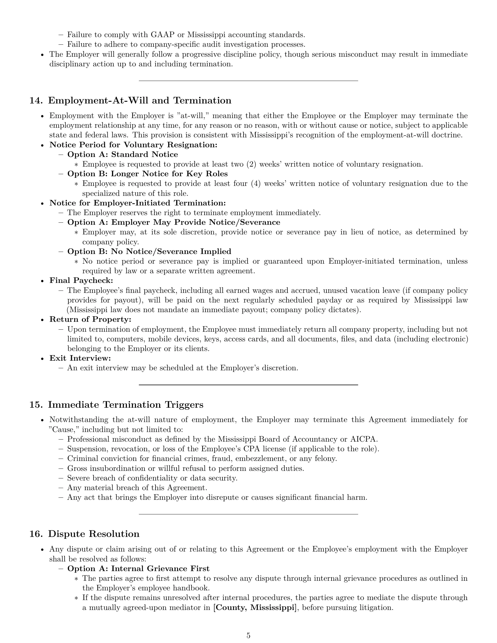 Preview page 5 of Pro Mississippi accountant employment contract template