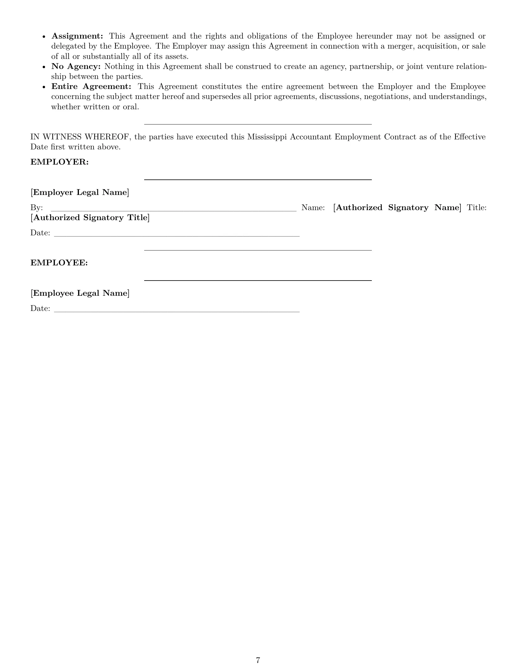 Preview page 7 of Pro Mississippi accountant employment contract template