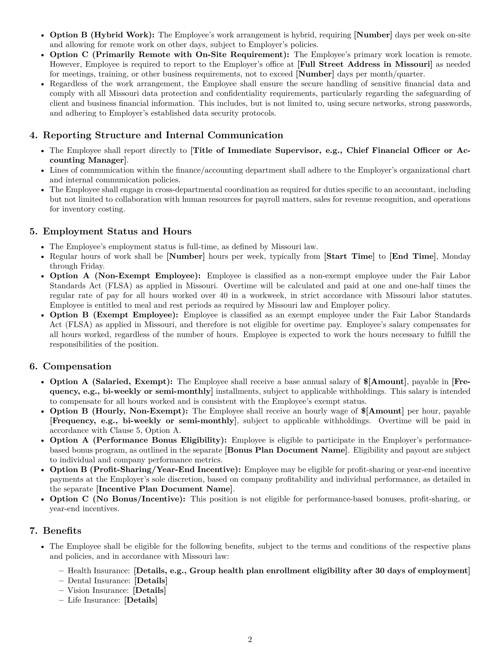Preview page 2 of Pro Missouri accountant employment contract template