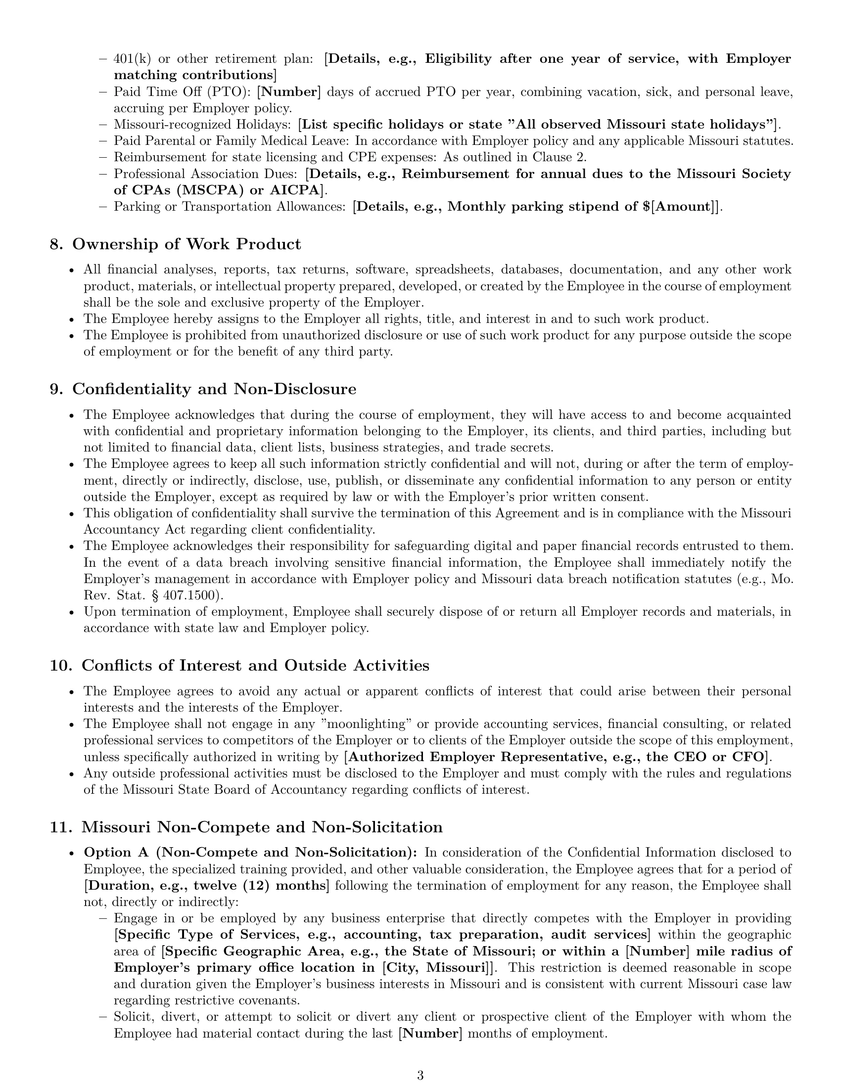 Preview page 3 of Pro Missouri accountant employment contract template