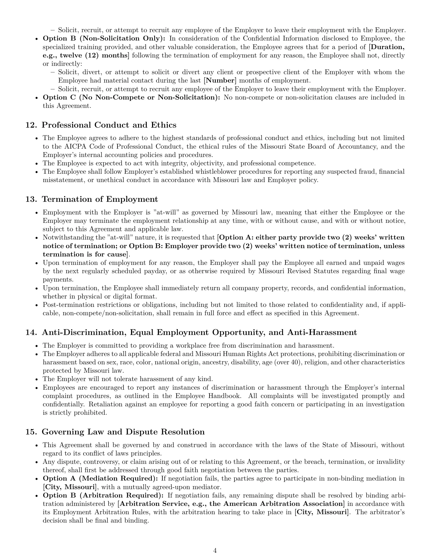 Preview page 4 of Pro Missouri accountant employment contract template