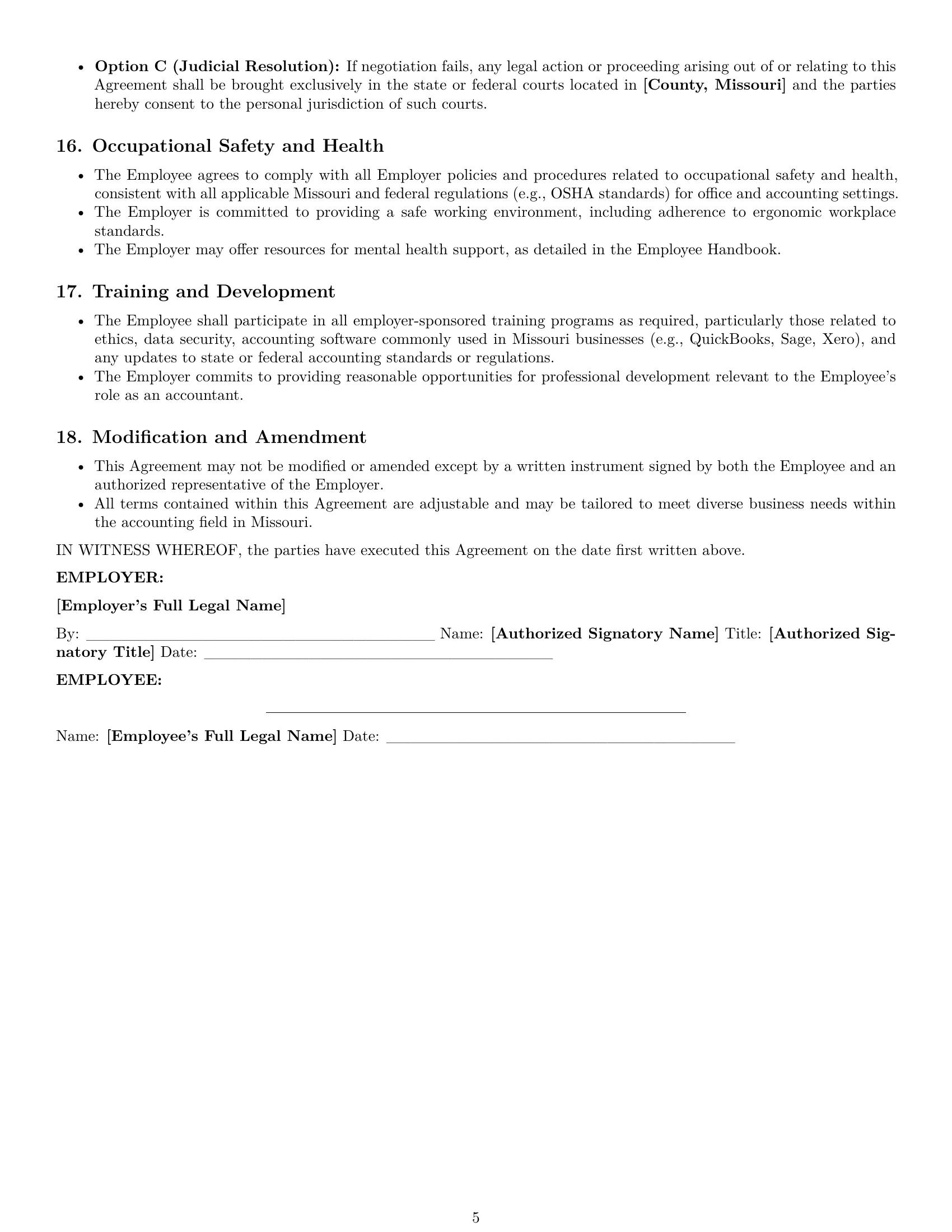Preview page 5 of Pro Missouri accountant employment contract template