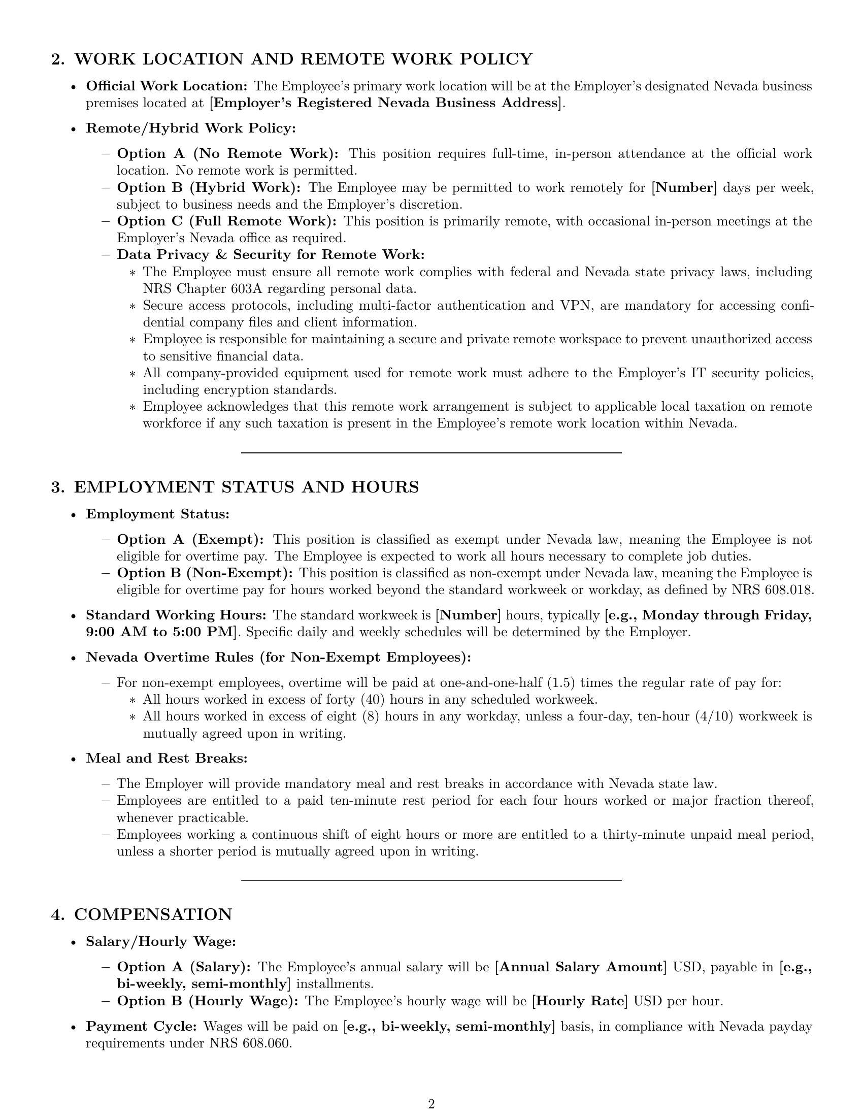 Preview page 2 of Pro Nevada accountant employment contract template