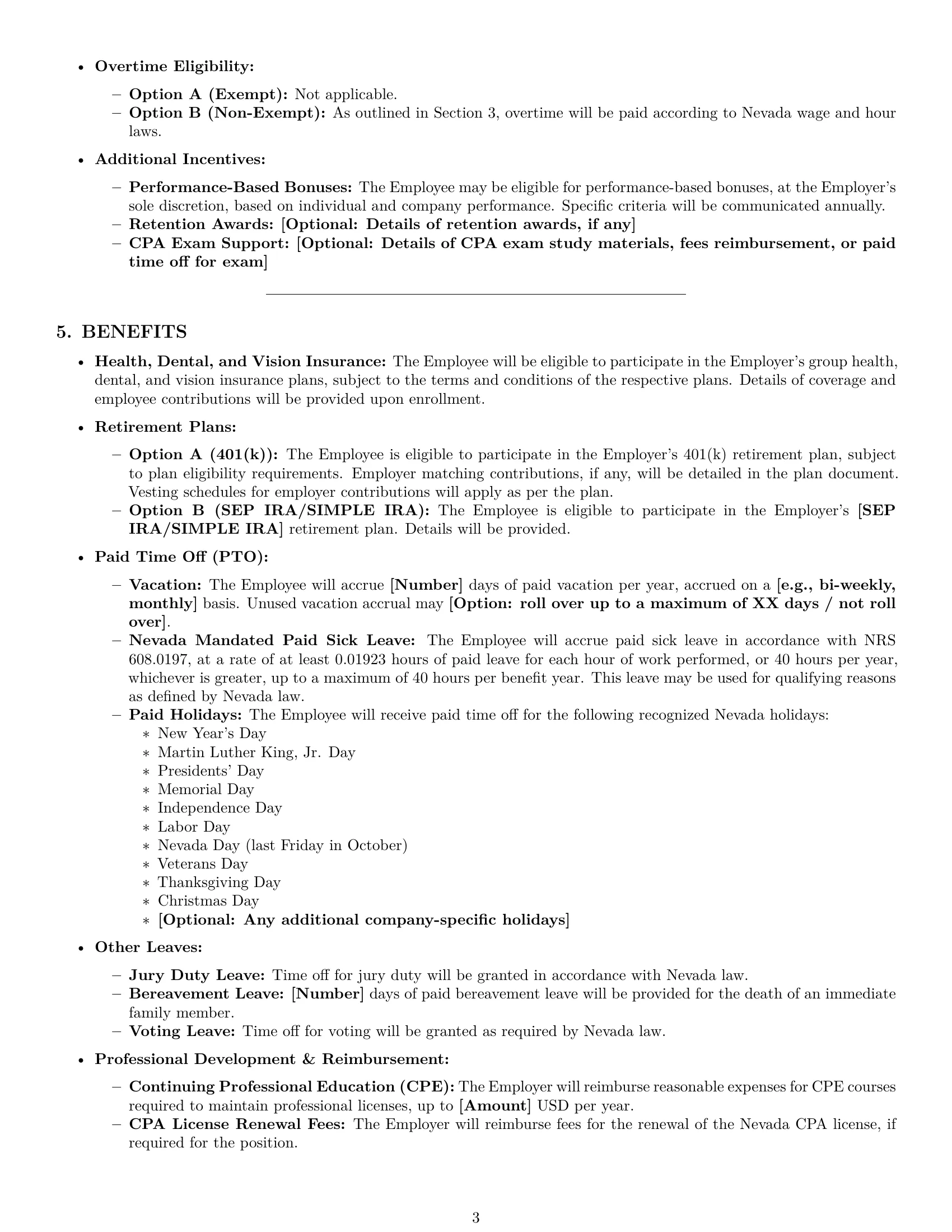 Preview page 3 of Pro Nevada accountant employment contract template