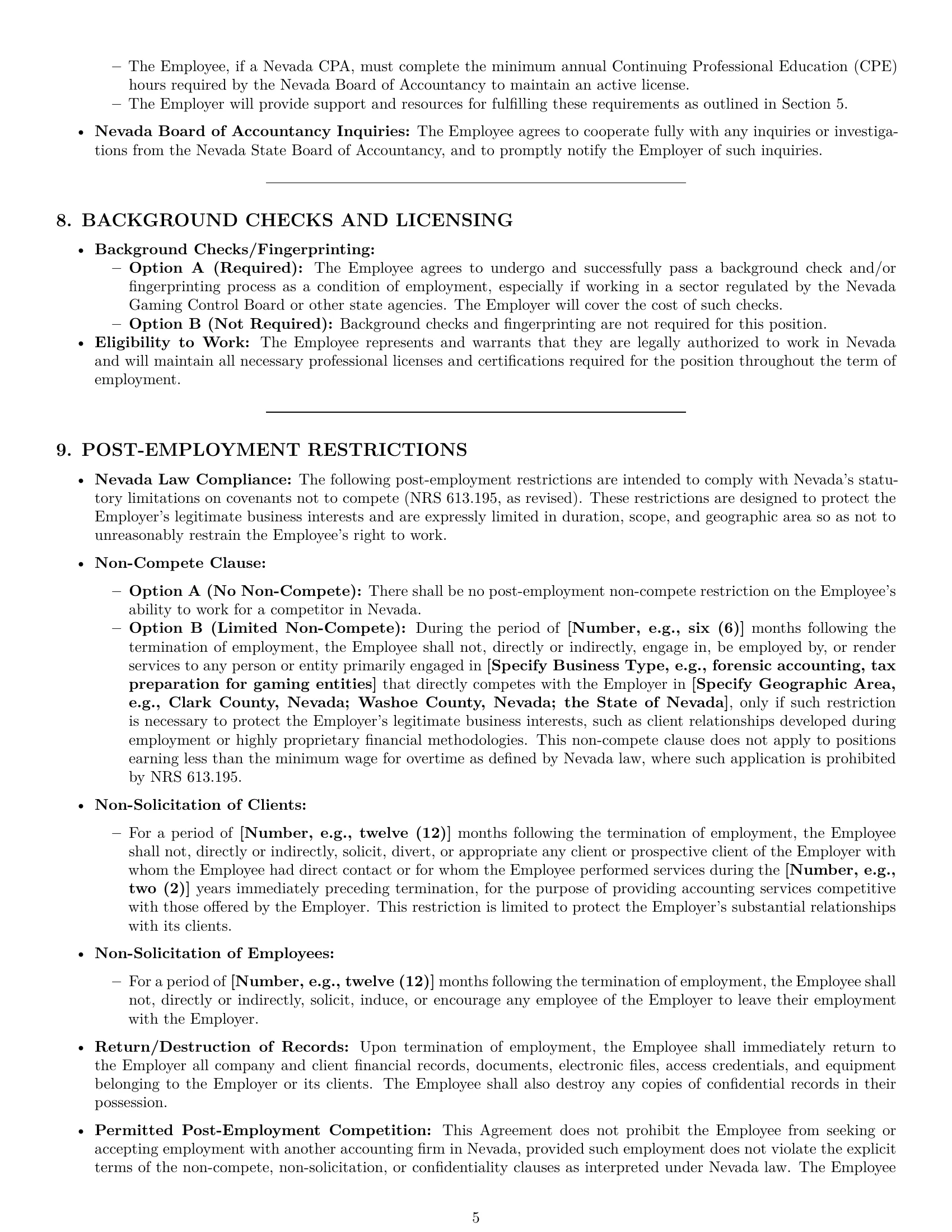 Preview page 5 of Pro Nevada accountant employment contract template