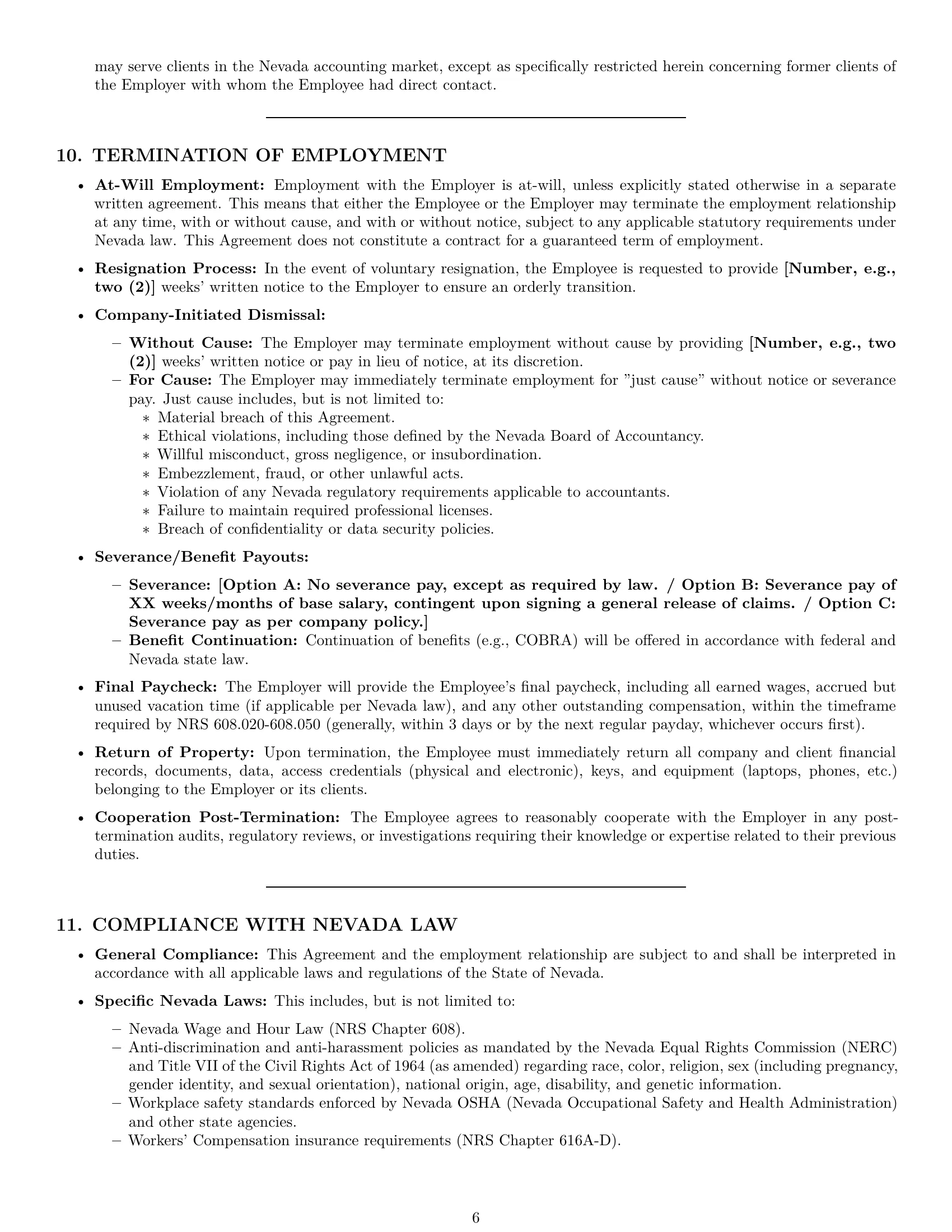 Preview page 6 of Pro Nevada accountant employment contract template
