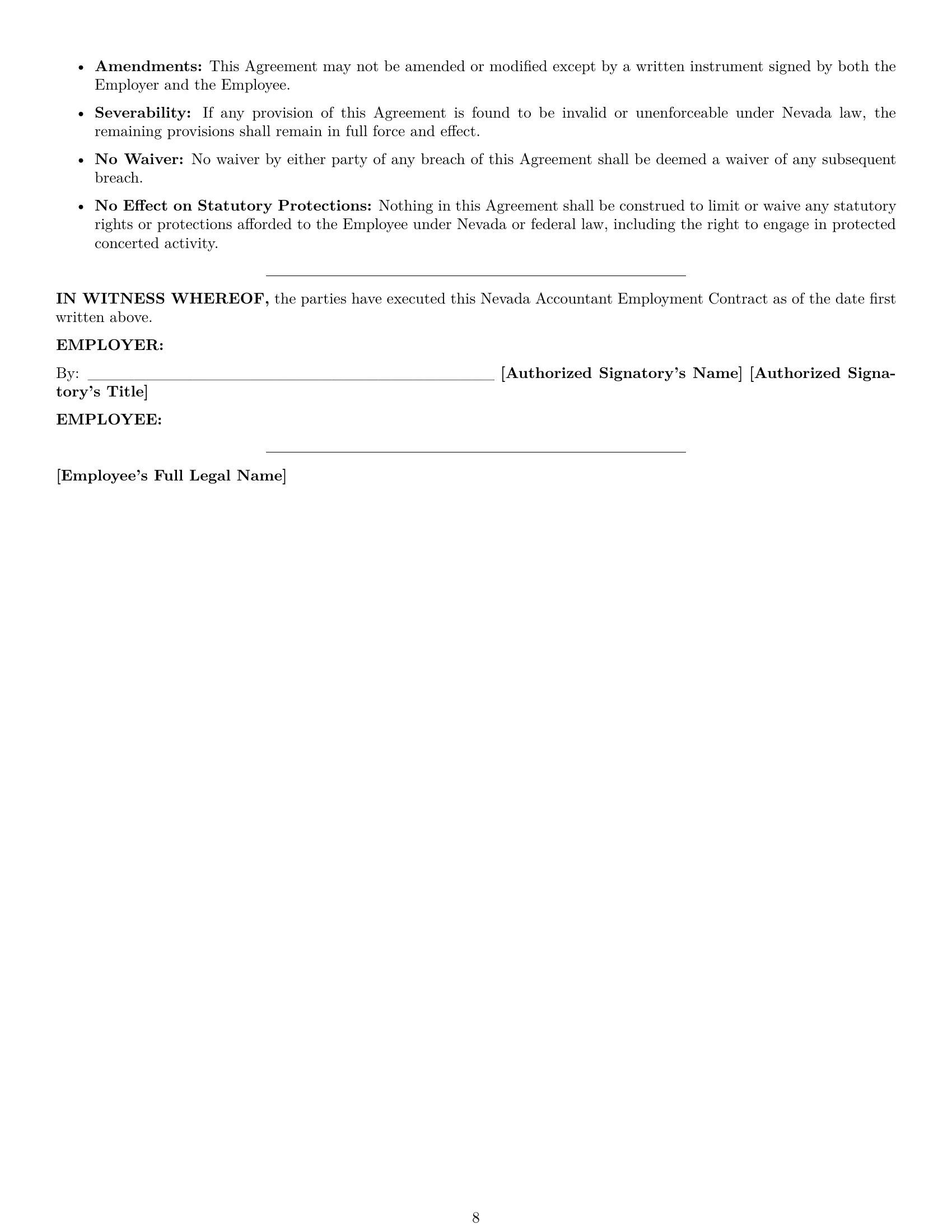 Preview page 8 of Pro Nevada accountant employment contract template