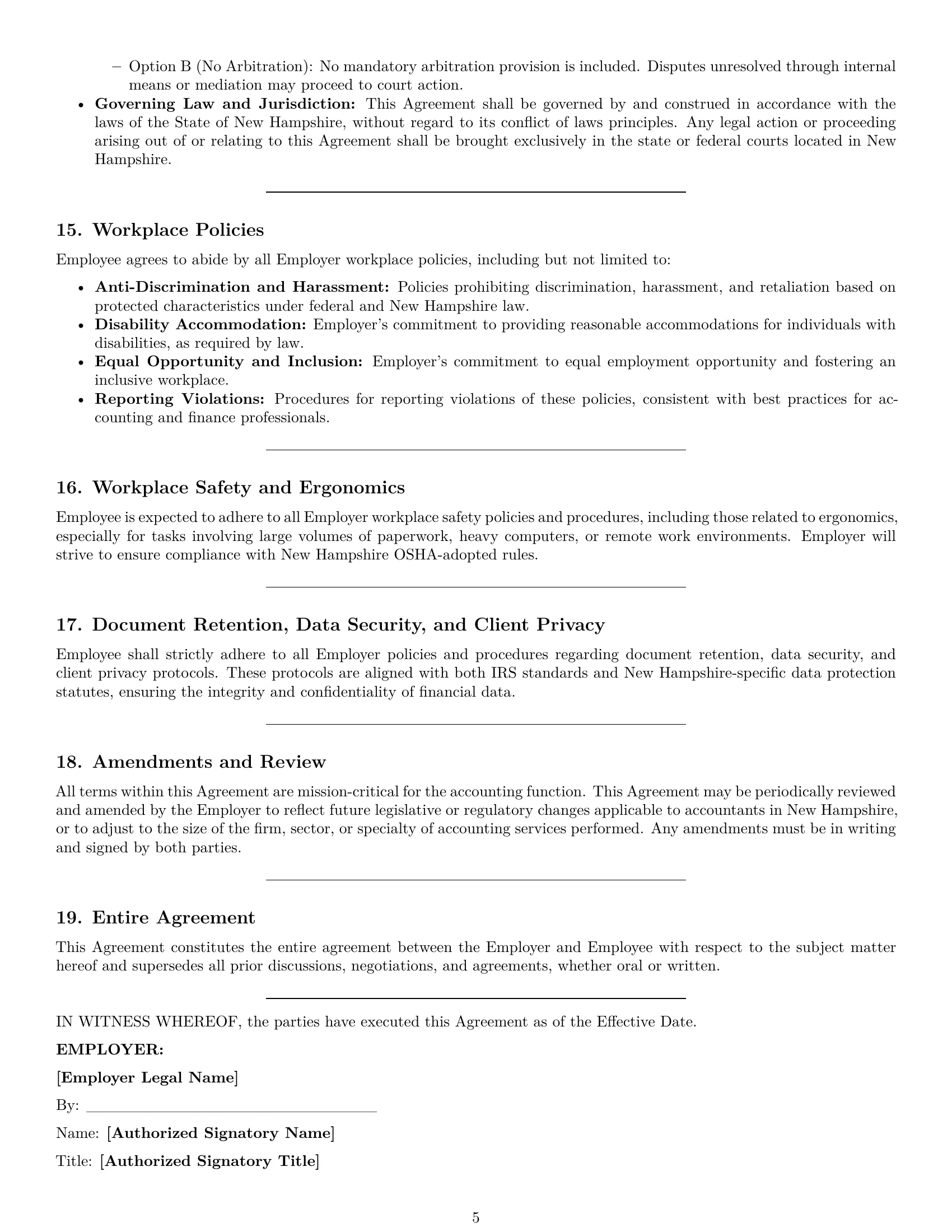 Preview page 5 of Pro New Hampshire accountant employment contract template