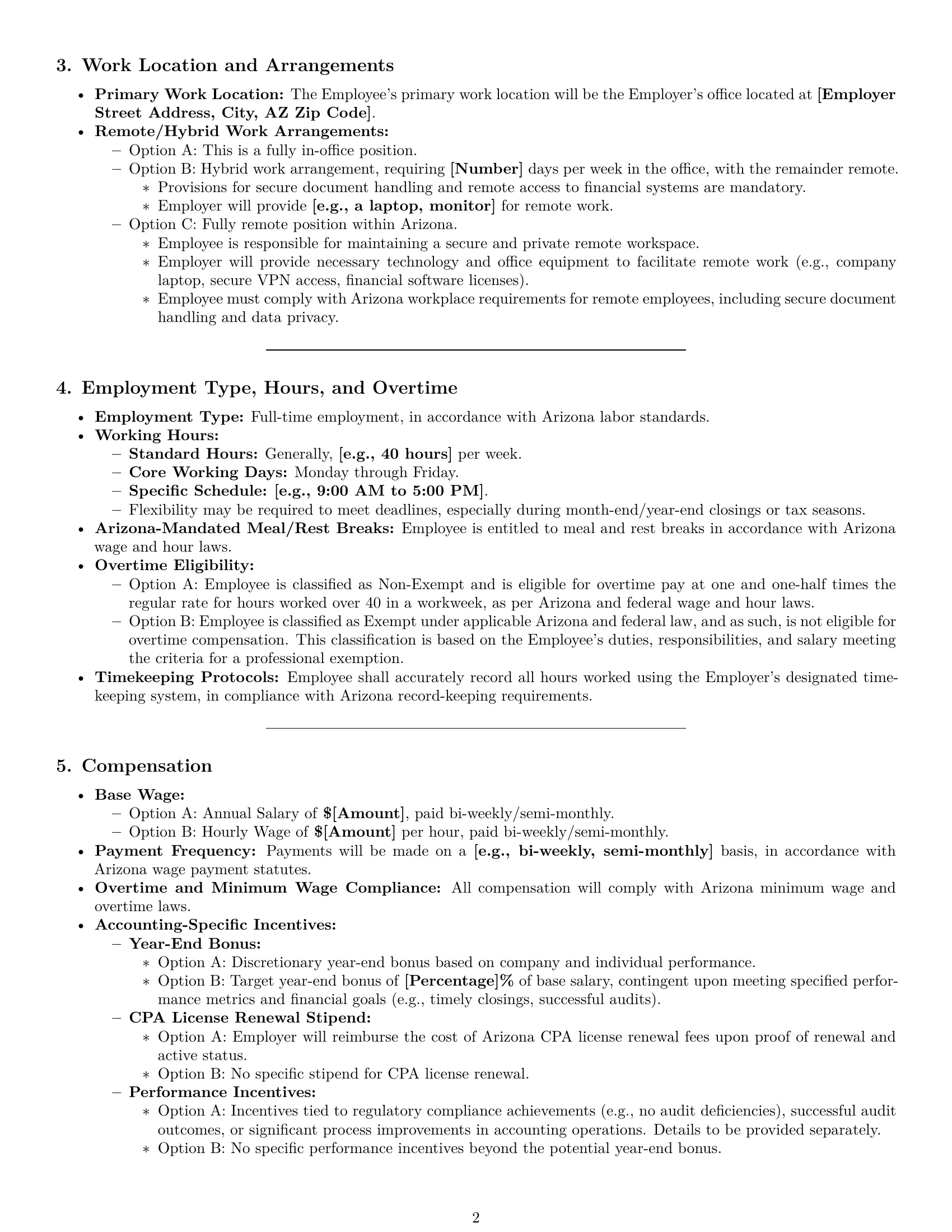 Preview page 2 of Pro Arizona accountant employment contract template