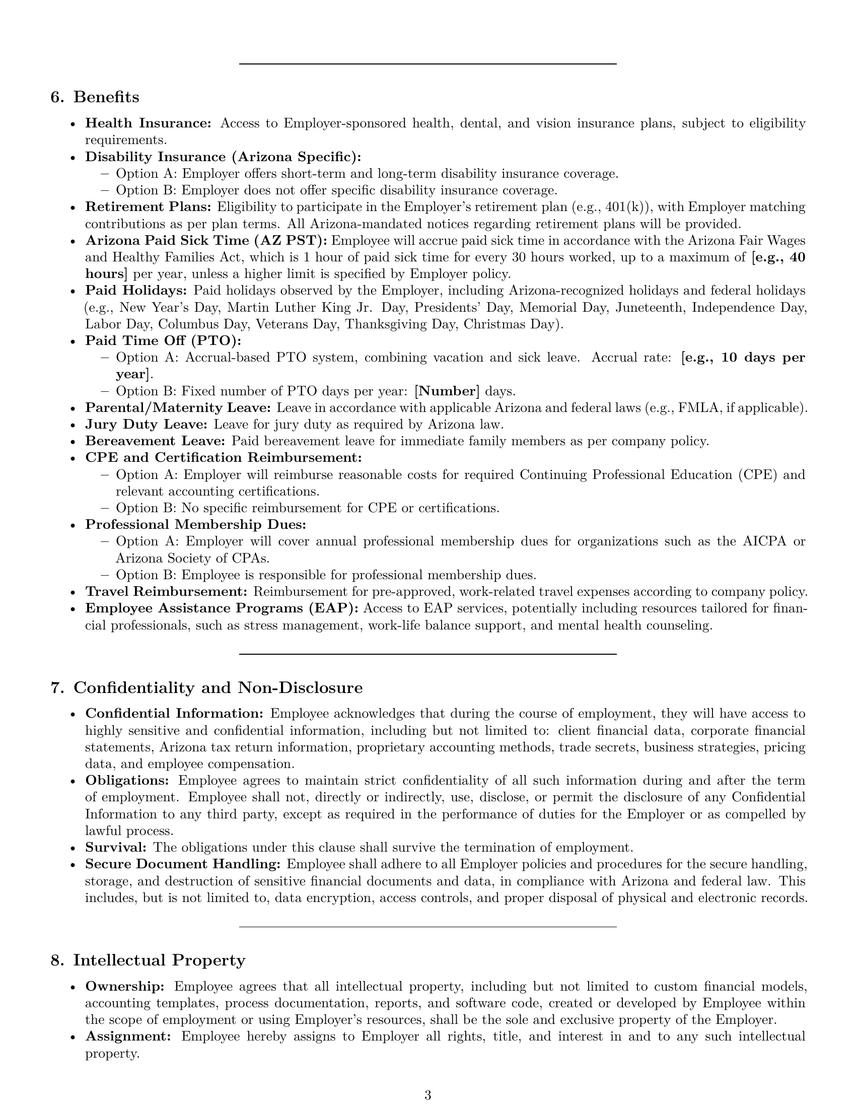 Preview page 3 of Pro Arizona accountant employment contract template
