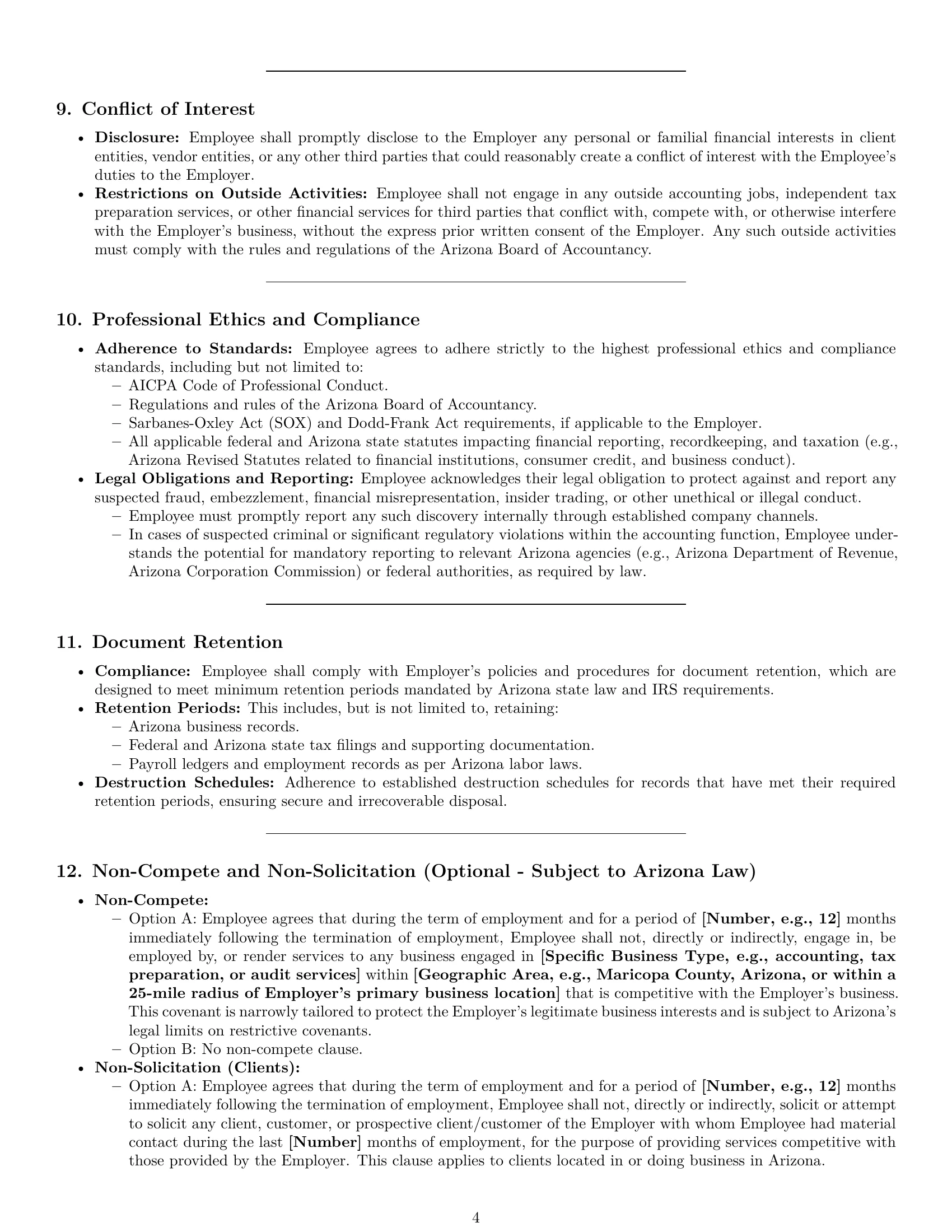 Preview page 4 of Pro Arizona accountant employment contract template