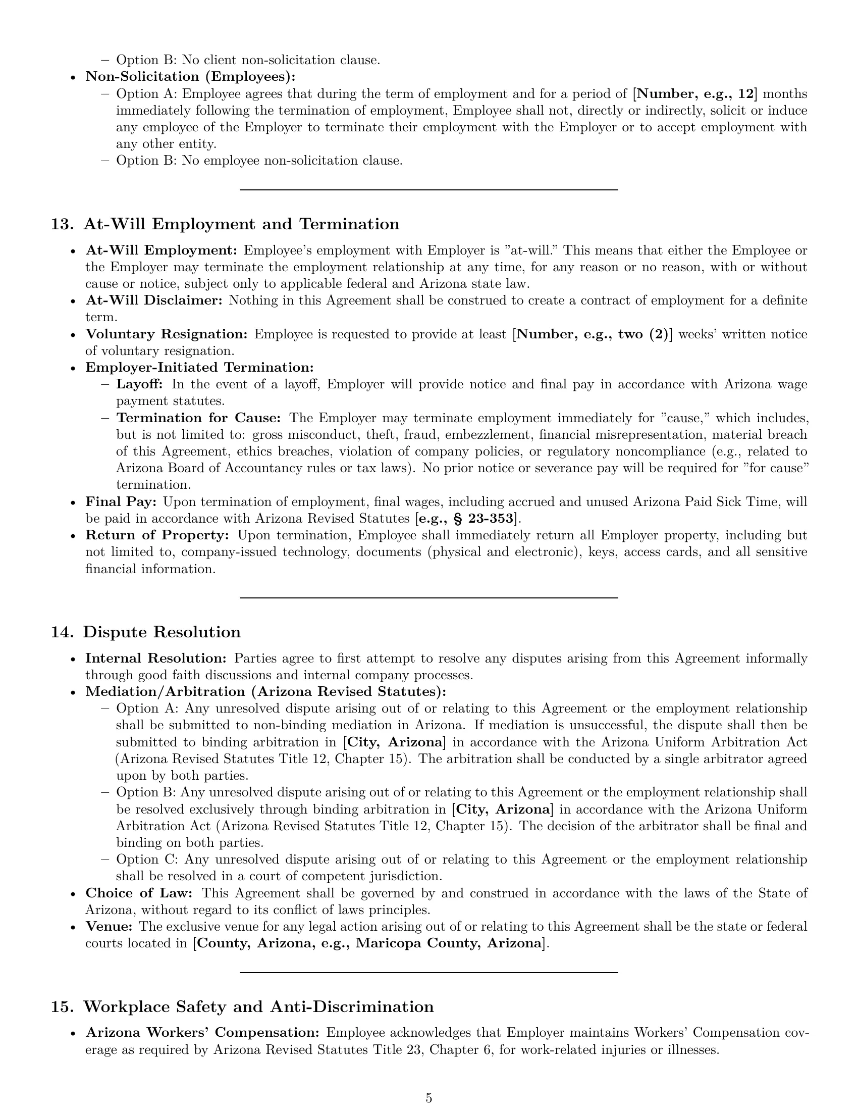 Preview page 5 of Pro Arizona accountant employment contract template