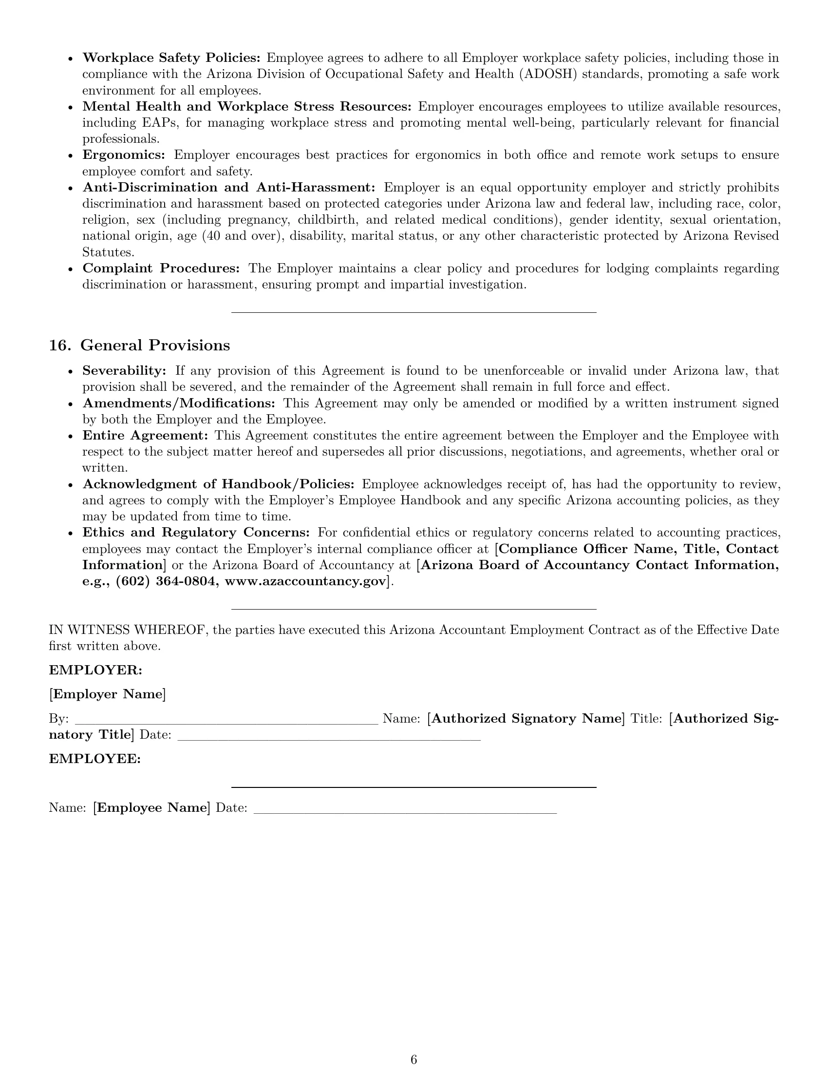 Preview page 6 of Pro Arizona accountant employment contract template