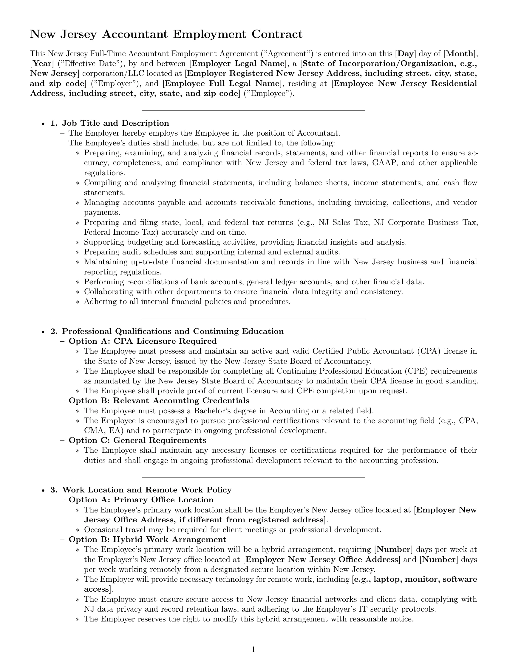 Preview page 1 of Pro New Jersey accountant employment contract template